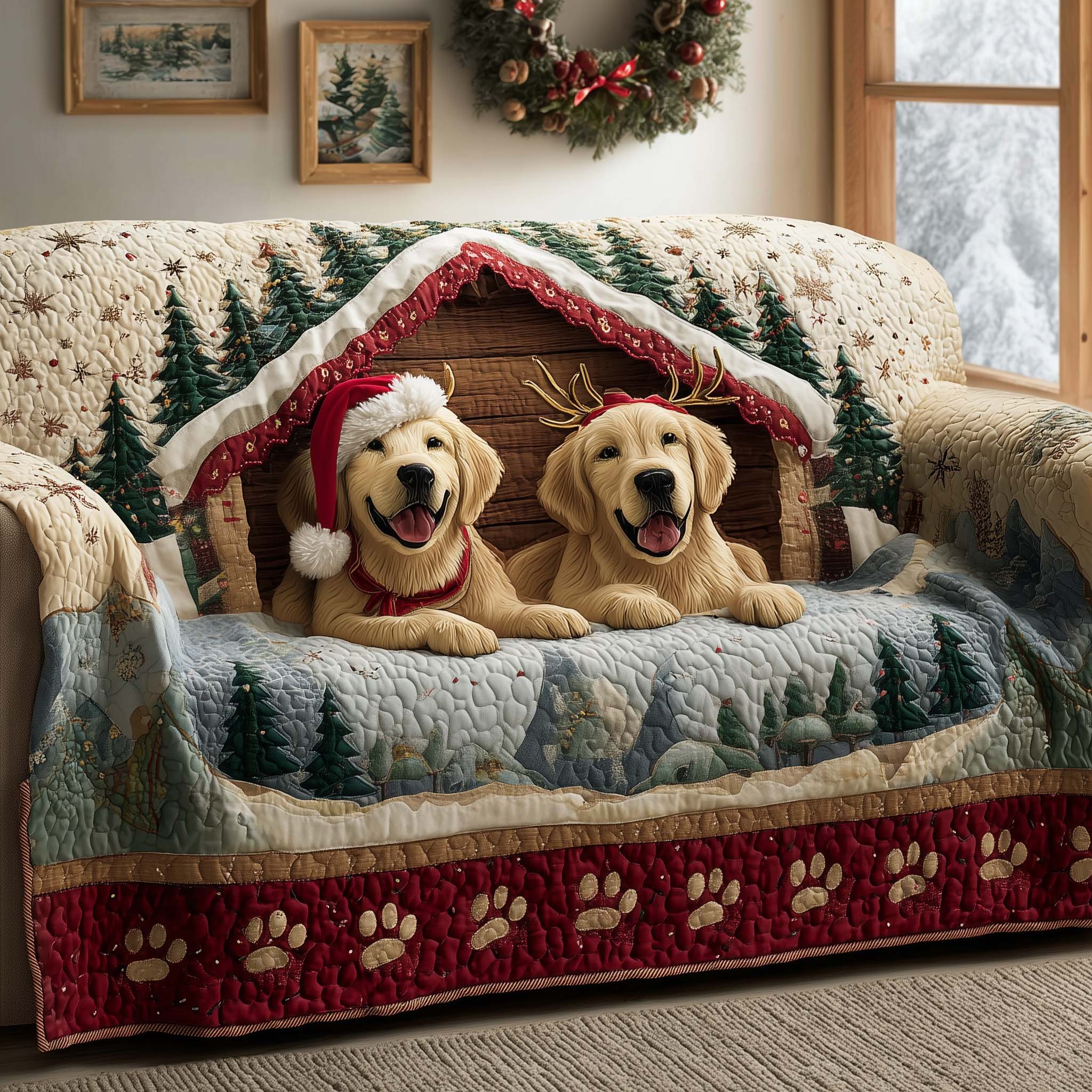 Holiday Cabin Quilted Sofa Cover Christmas Home Couch Cover Gift For Holiday Lovers - Tradiviet