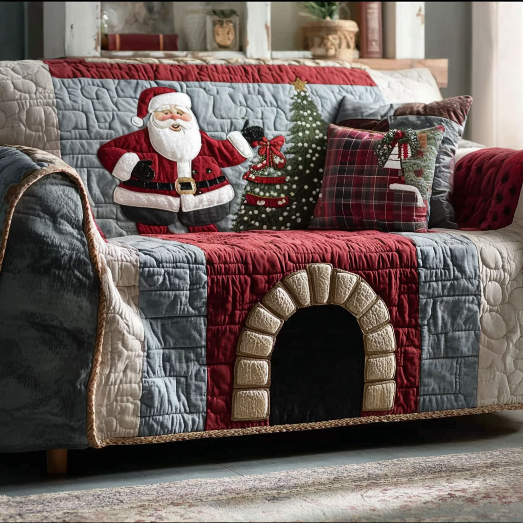 Holiday Chimney Charm Quilted Sofa Cover Christmas Family Room Decor Best Gifts For Book Lovers - Tradiviet