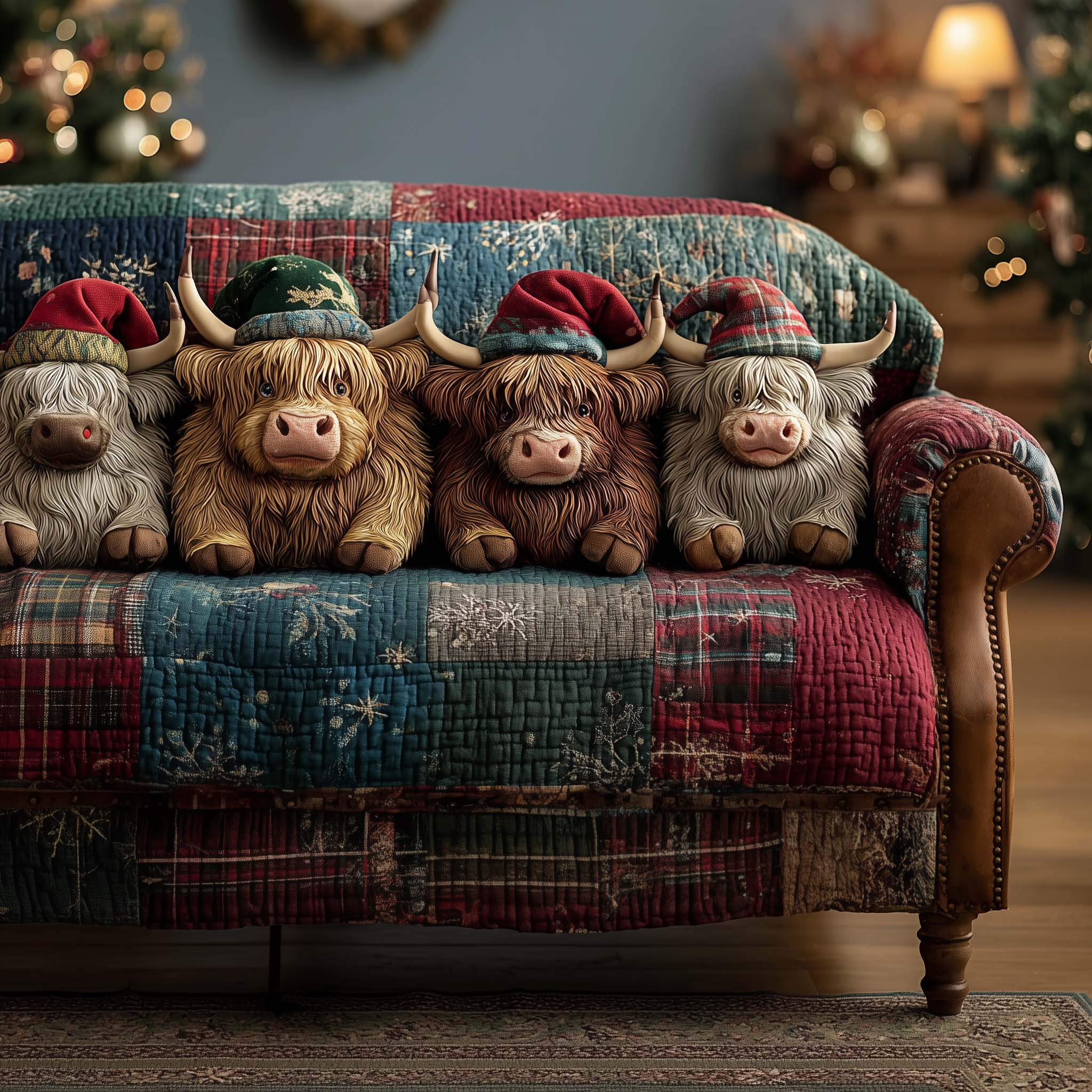 Holiday Farmstead Quilted Sofa Cover Christmas Home Couch Cover Gift Holiday Lovers - Tradiviet