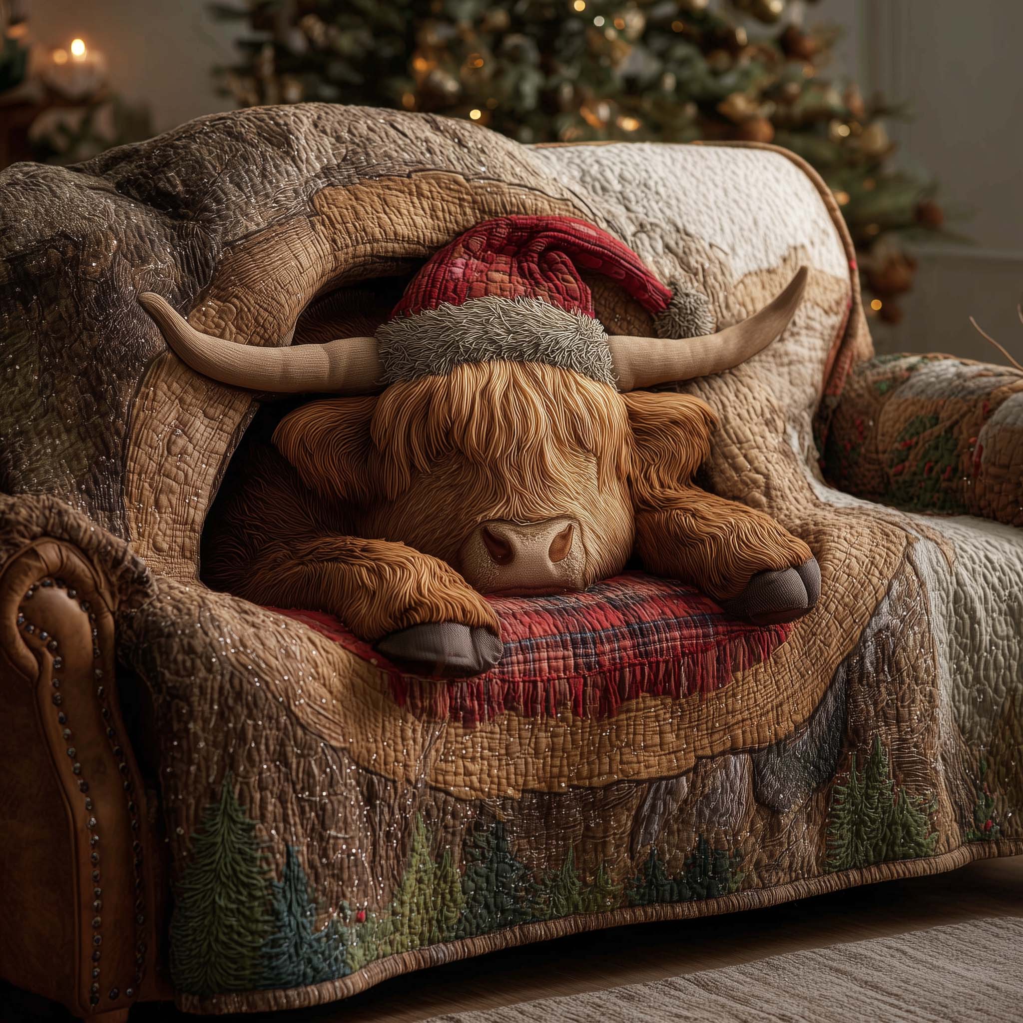 Holiday Farmstead Quilted Sofa Cover Christmas Home Couch Cover Gifts For Holiday Lovers - Tradiviet