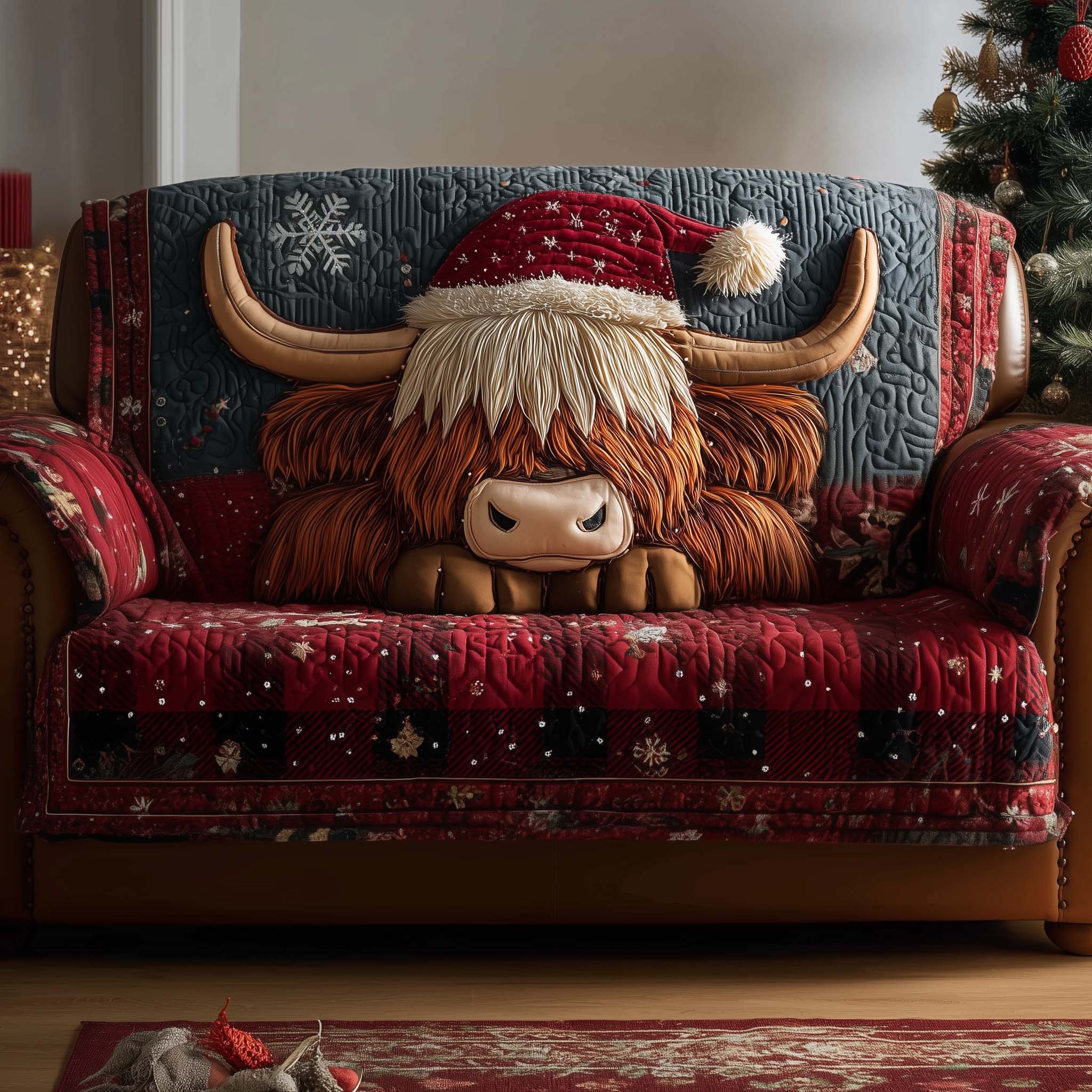 Holiday Farmstead Quilted Sofa Cover Christmas Home Couch Cover Holiday Lovers Gift - Tradiviet