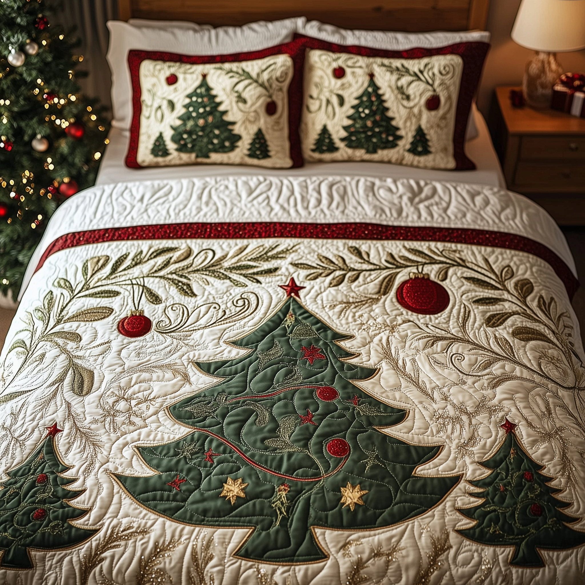 Holiday Forest Quilted Bedding Set Holiday Forest Glow Gift For Holiday Forest - Tradiviet