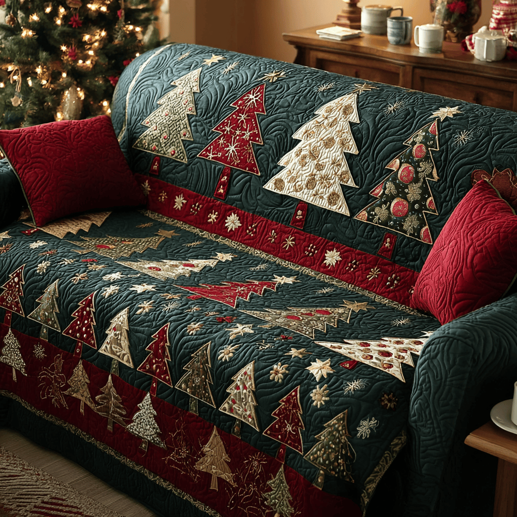 Holiday Forest Quilted Sofa Cover Christmas Living Room Decor Best Family Christmas Gifts - Tradiviet