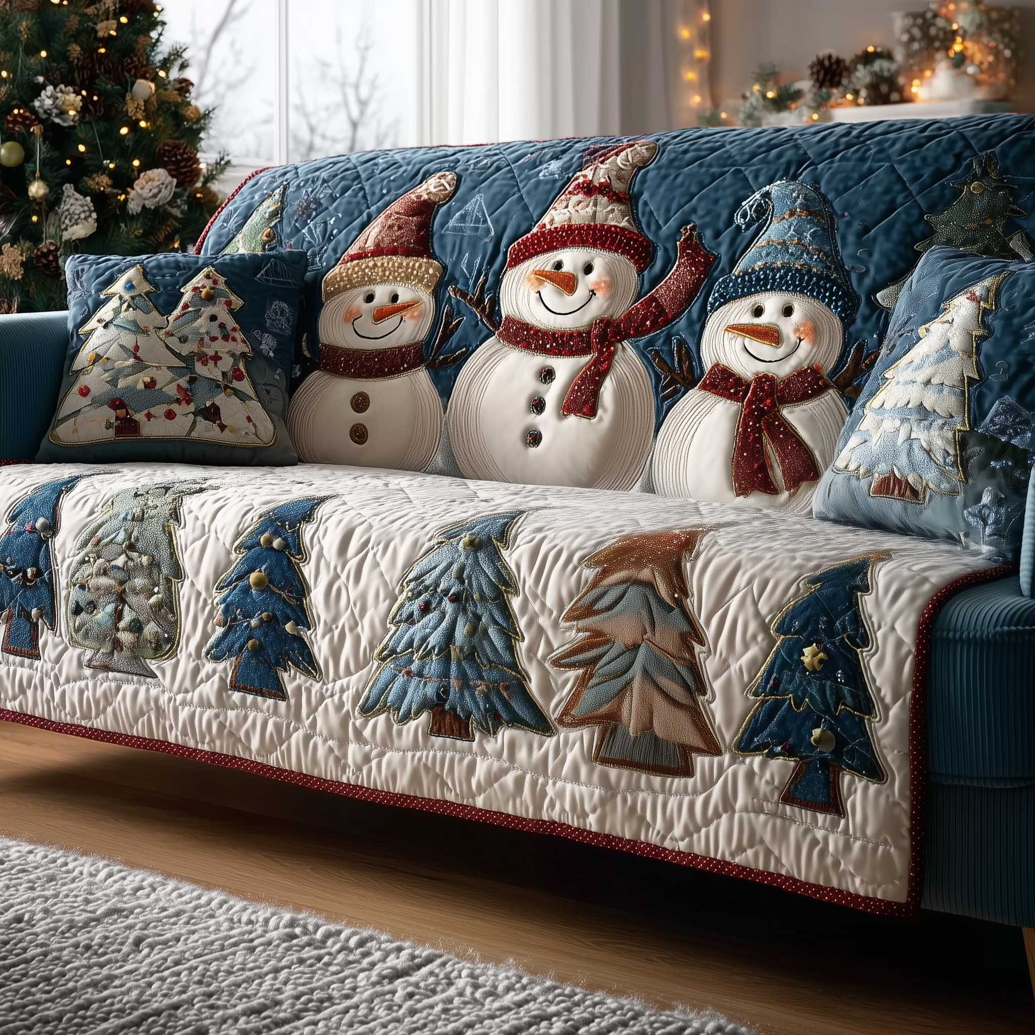 Holiday Glow Quilted Sofa Cover Christmas Home Couch Cover Gift For Holiday Lovers - Tradiviet