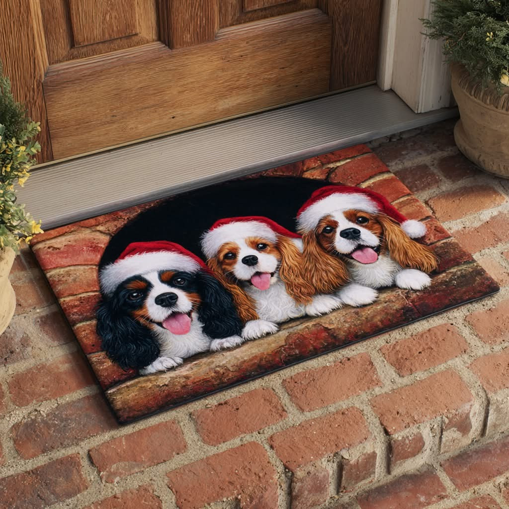 Holiday King Charles Christmas Doormat Outdoor Xmas Decoration For Dog Lovers - Tradiviet