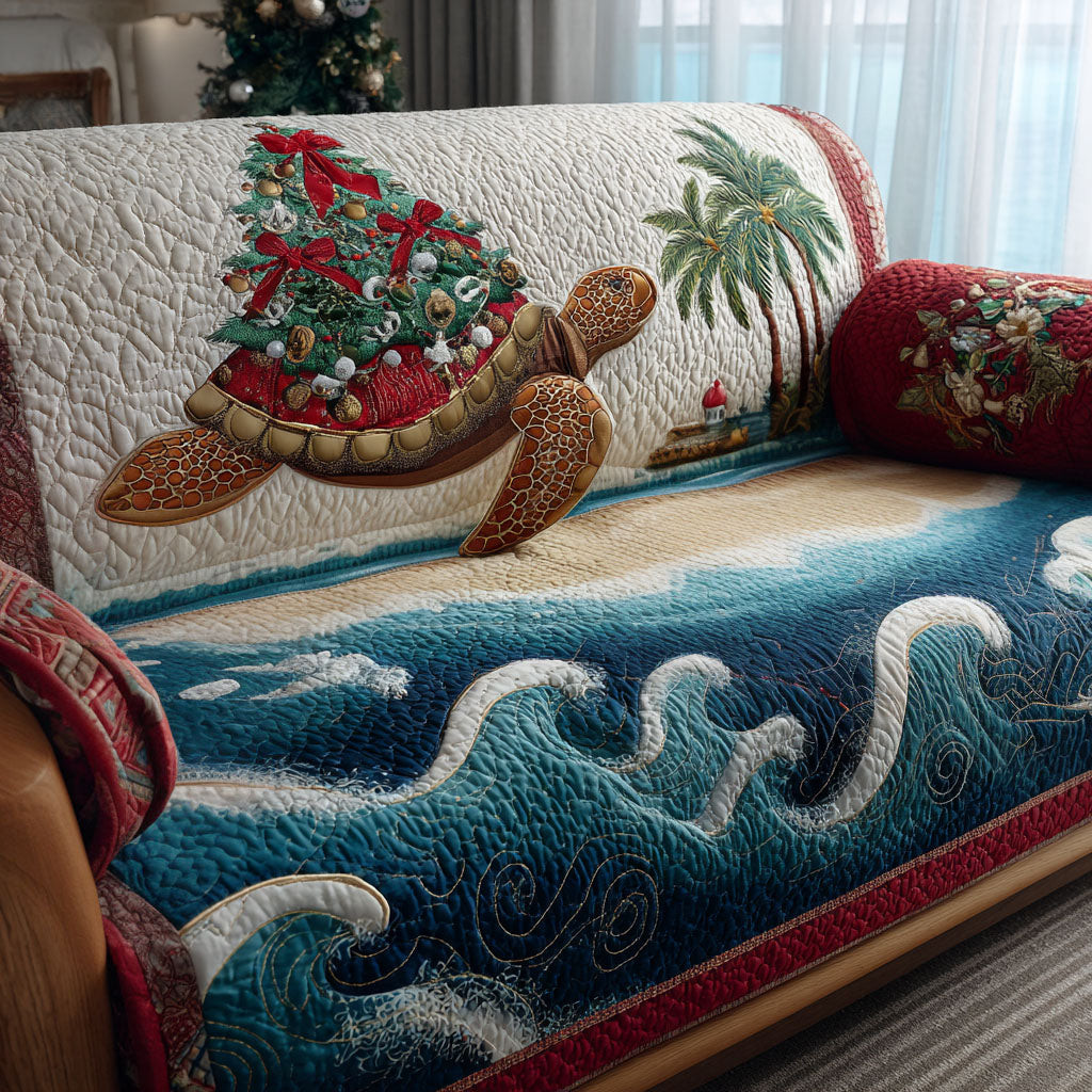 Holiday Ocean Turtle Quilted Sofa Cover Christmas Couch Decor Sea Turtle Gifts For Mom - Tradiviet