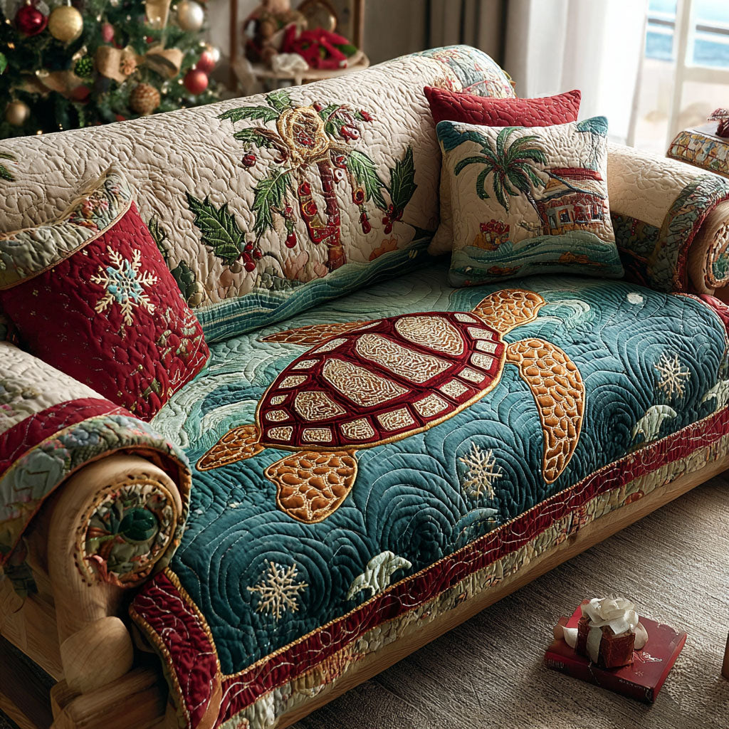 Holiday Turtle Bay Quilted Sofa Cover Christmas Sofa Cover Sea Turtle Gift Ideas For Her - Tradiviet