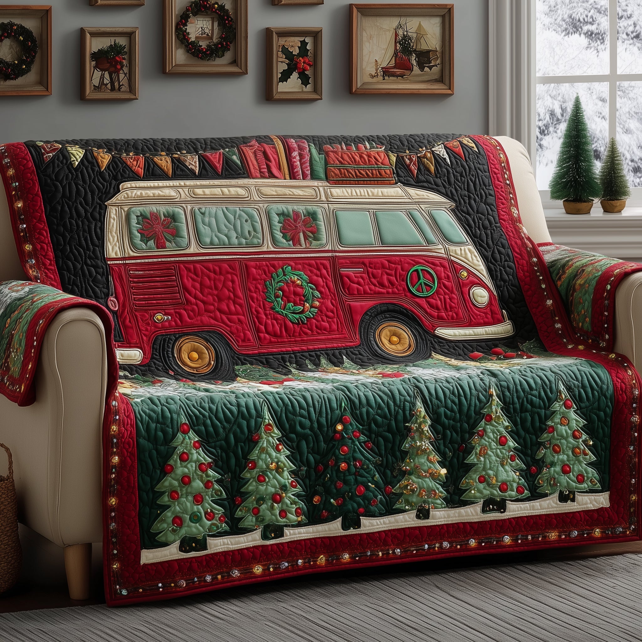 Holiday Van Quilted Sofa Cover Christmas Home Couch Cover Gift For Holiday Fans - Tradiviet