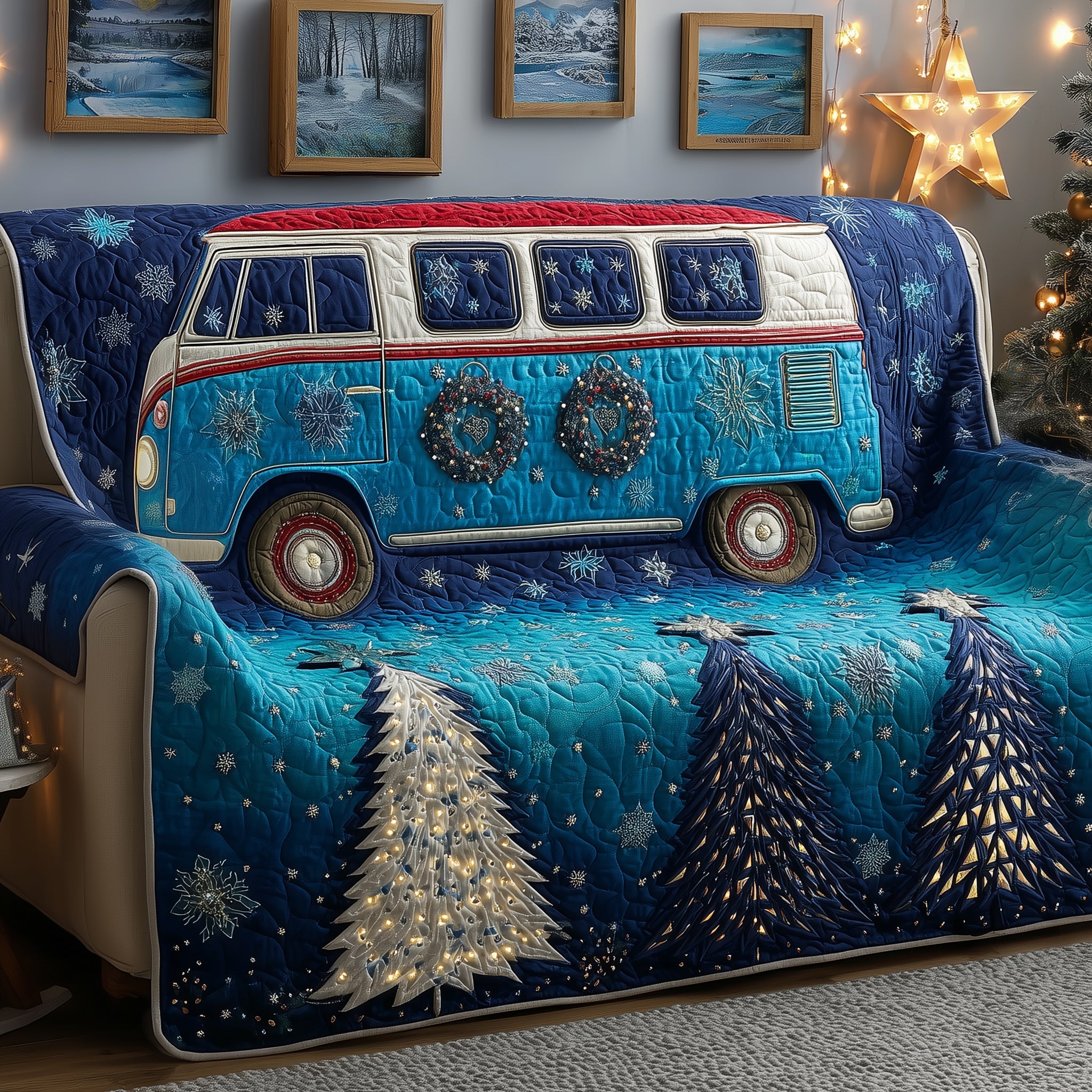 Holiday Van Quilted Sofa Cover Christmas Home Couch Cover Gifts For Holiday Lovers - Tradiviet