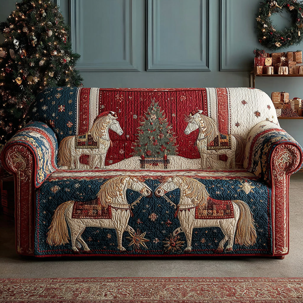 Holly Horses Quilted Sofa Cover Santa Sofa Cover Christmas Presents For Horse Lovers - Tradiviet
