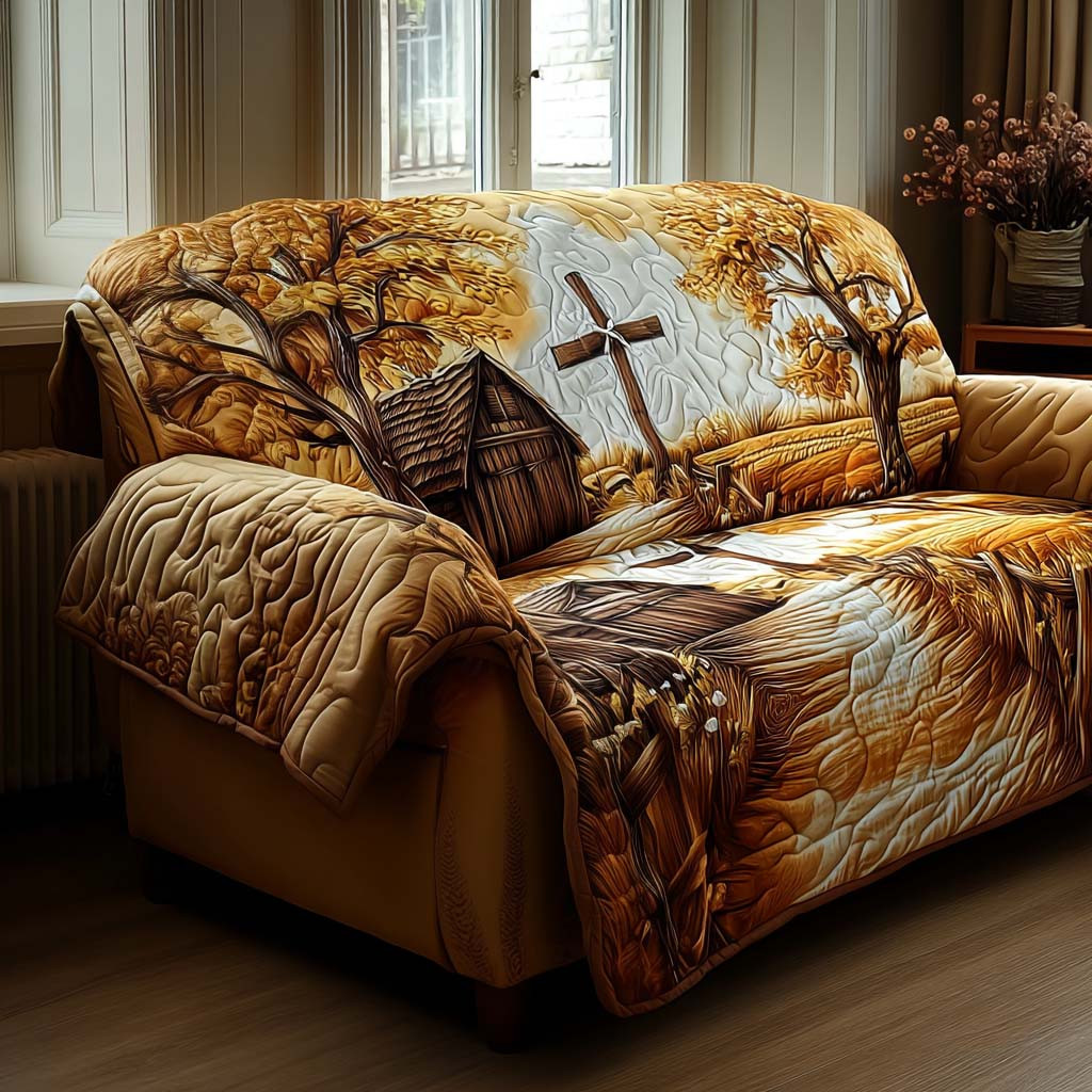 Holy Cross Sign Quilted Sofa Cover Nice Couch Covers Christian Gifts For Men - Tradiviet