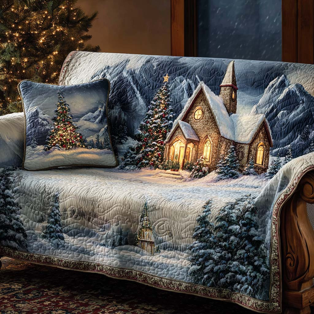 Holy Night Chapel Quilted Sofa Cover Christmas Couch Covers Gifts To Get Your Mother In Law For Christmas - Tradiviet