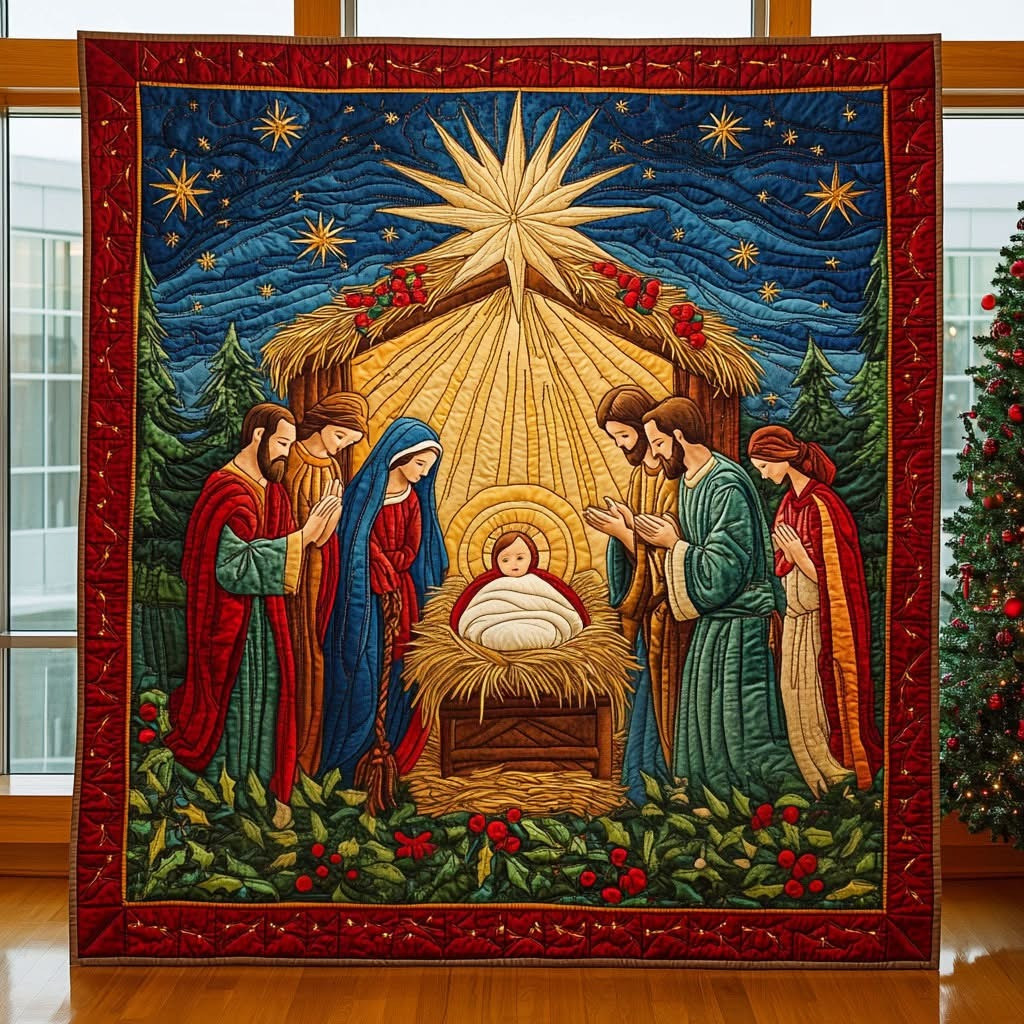 Holy Night Nativity Christmas Quilt Blanket Holiday Faith Based Christian Christmas Gifts - Tradiviet