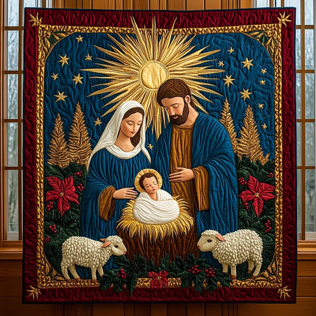 Holy Night Nativity Christmas Quilt Blanket The Lamb Sheep Faith Christmas Gifts For Family - Tradiviet