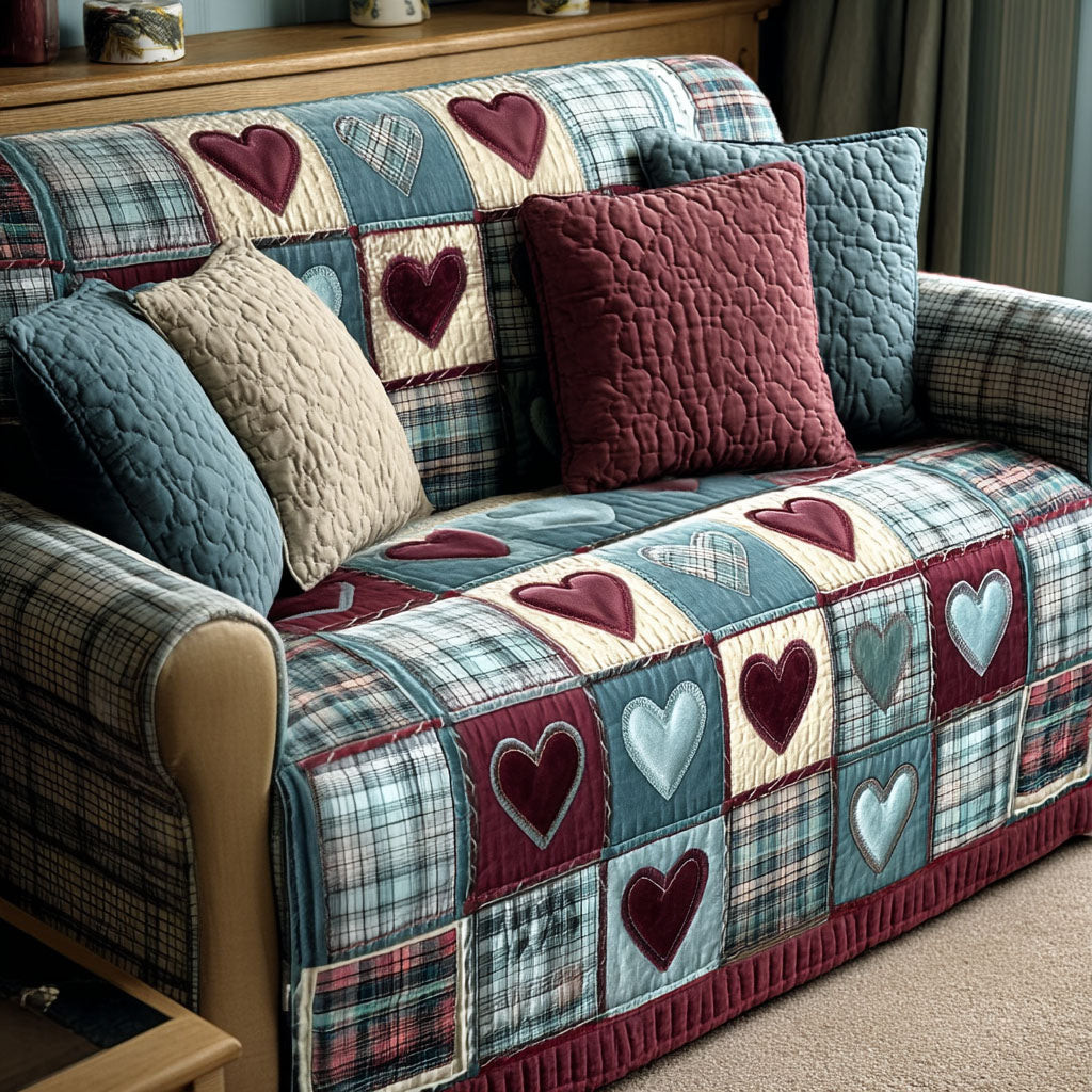 Home Sweet Hearts Quilted Sofa Cover Sofa Furniture Slip Covers Best Couple Gifts For Christmas - Tradiviet