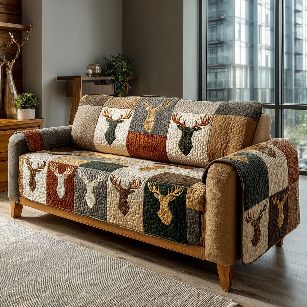 Homestead Antler Quilted Sofa Cover Elegant Room Decor Gift For New Home - Tradiviet