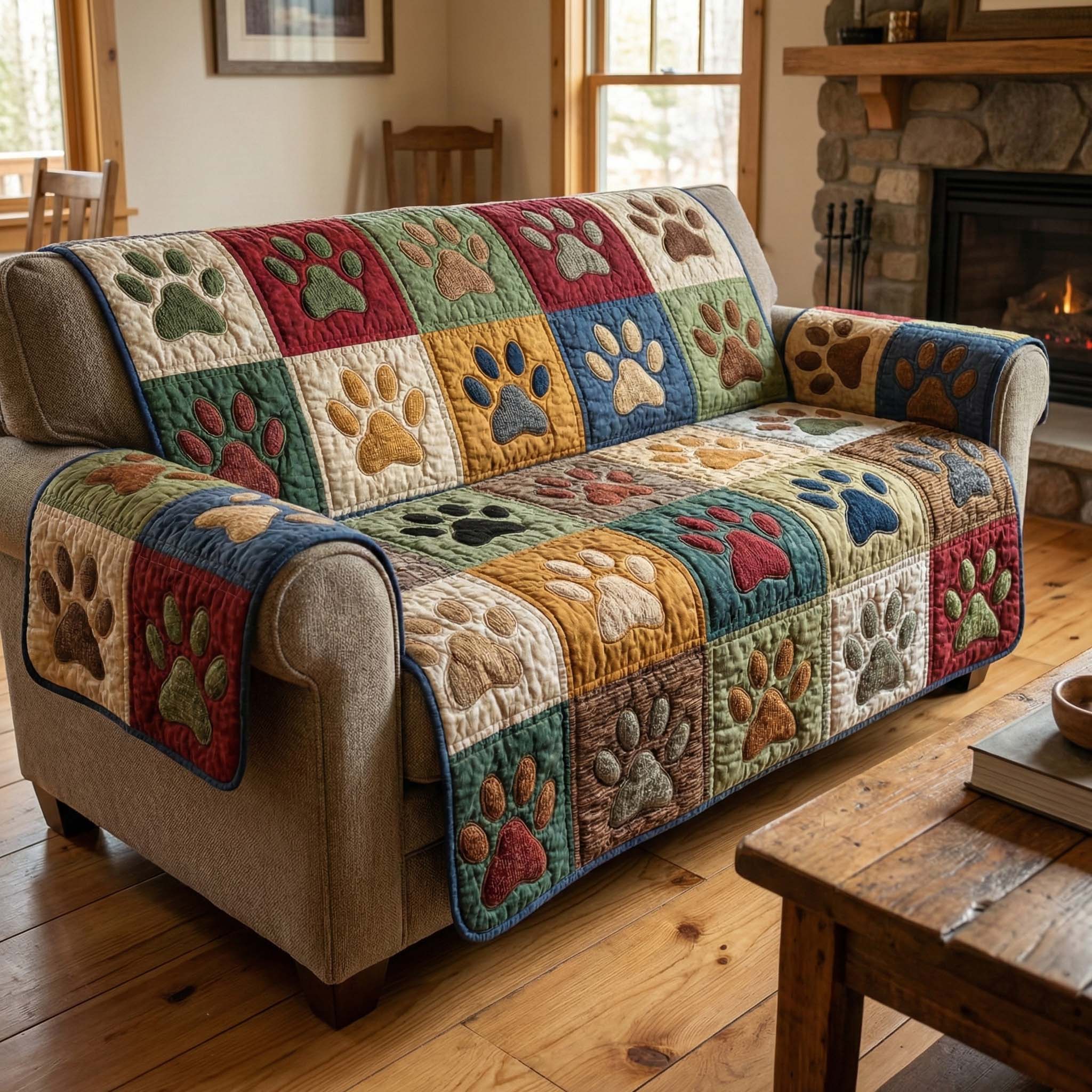 Homestead Paws Quilted Sofa Cover Pet Home Couch Cover Paw Lover Gift Ideas - Tradiviet