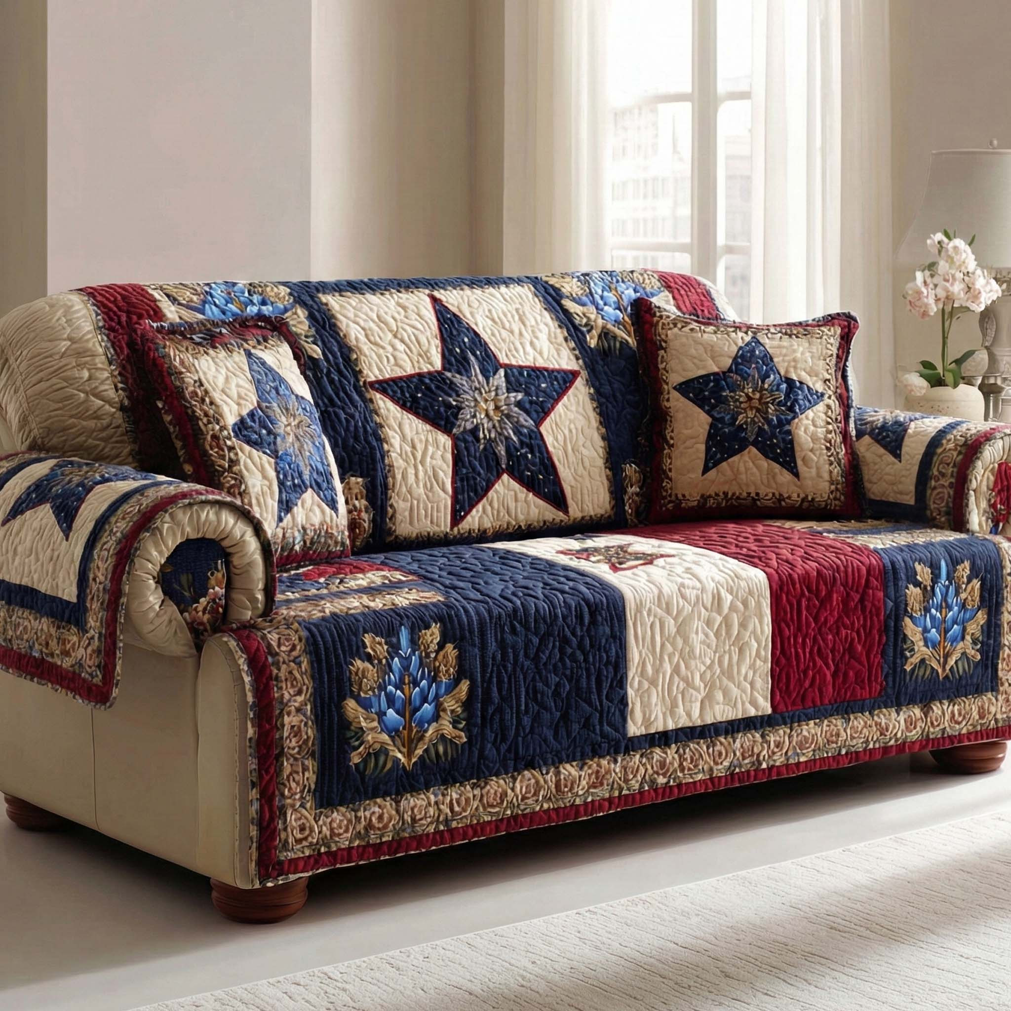 Homestead Star Quilted Sofa Cover Sofa Chaise Cover Unique Texas Gifts - Tradiviet