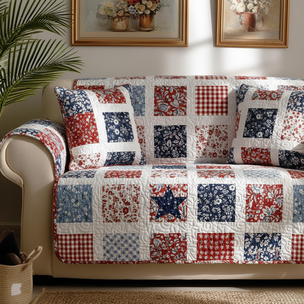 Homestead Stars Quilted Sofa Cover Living Room Decor Interior Design Gift Ideas - Tradiviet