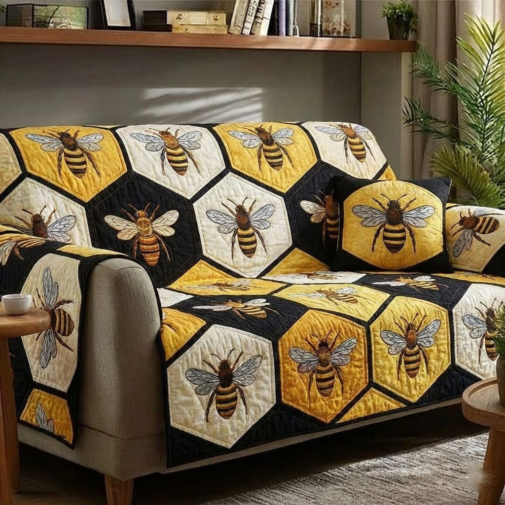 Honey Buzz Quilted Sofa Cover Couch Covers For Couches Present Ideas For Bee Lovers - Tradiviet