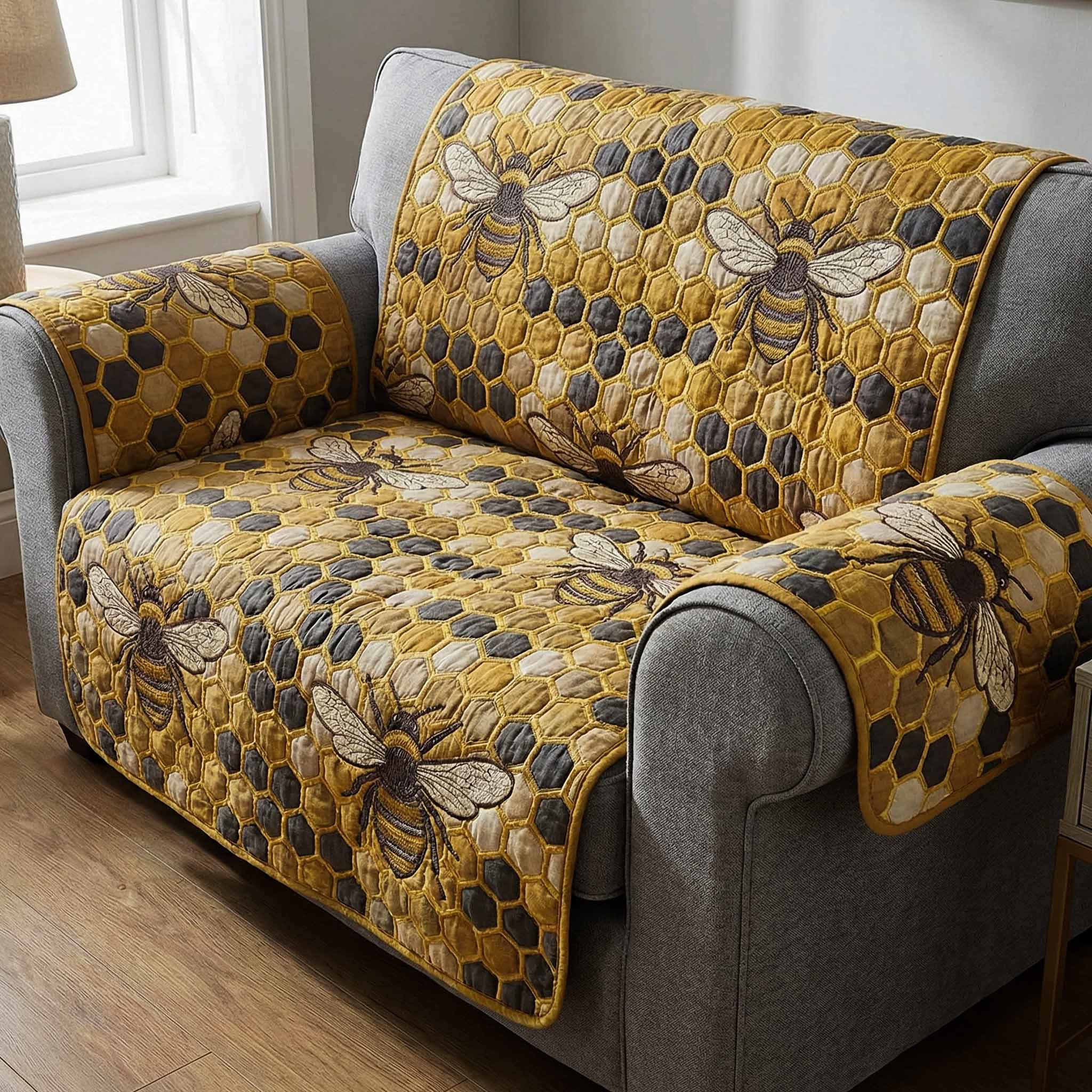 Honey Hive Quilted Sofa Cover Sofa Protector Cover Bee Themed Presents - Tradiviet