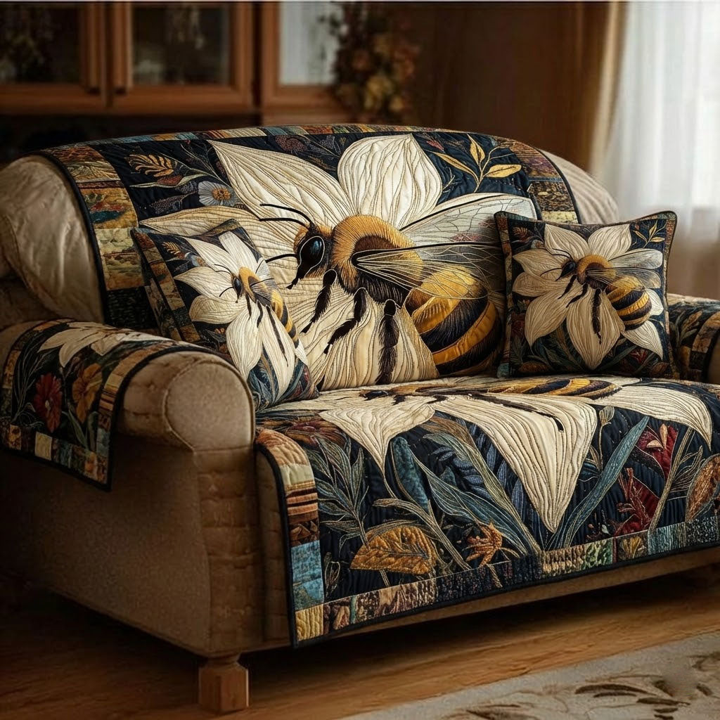 Honeycomb Charm Quilted Sofa Cover Home Decorattions Gifts With Bee Theme - Tradiviet