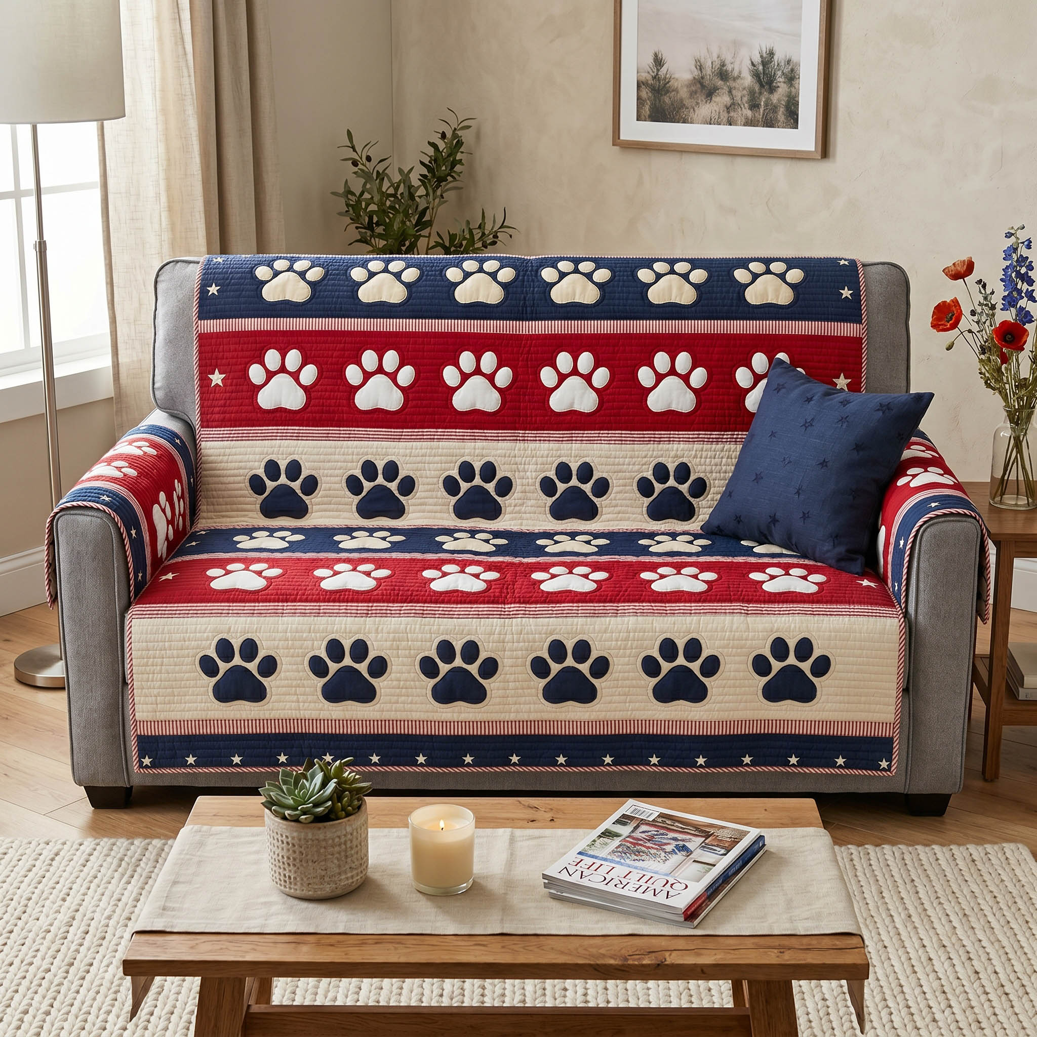 Honor Whiskers Quilted Sofa Cover Neutral Room Decor Presents For New Home - Tradiviet