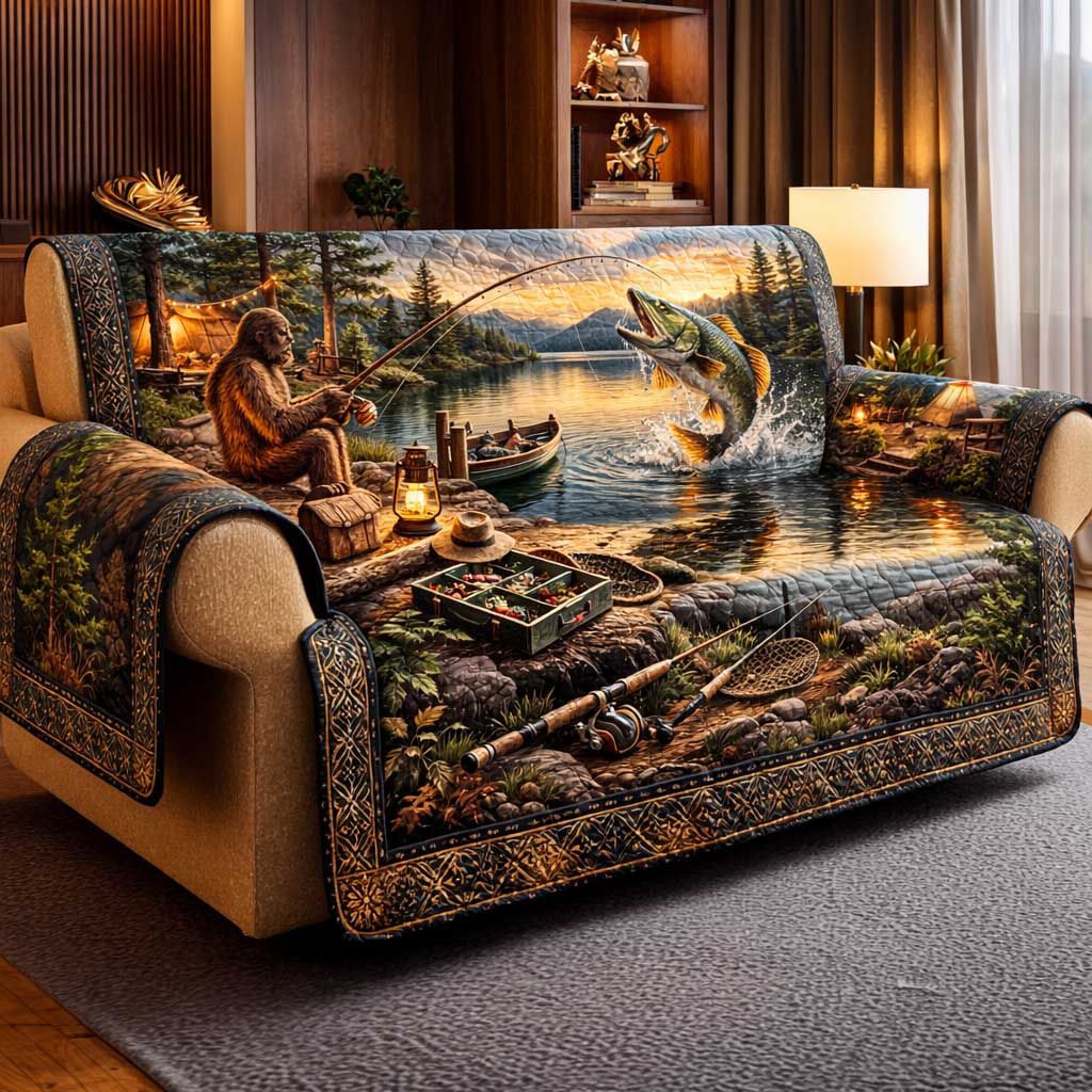 Hooked Lake Quilted Sofa Cover Lakeside Home Couch Cover Best Home Decor Gifts - Tradiviet