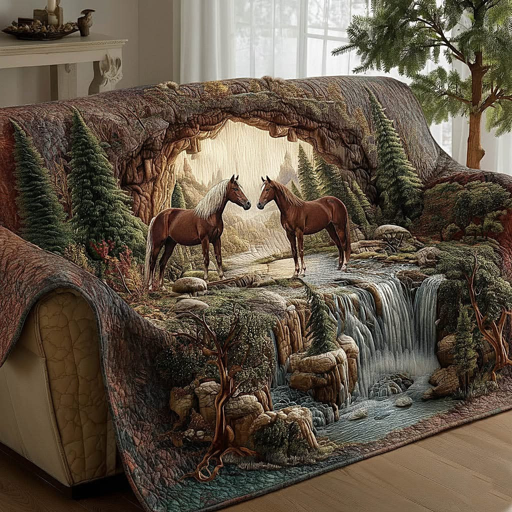 Horse Couple Quilted Sofa Cover House Decor Idea Cool Presents For Horse Lovers - Tradiviet