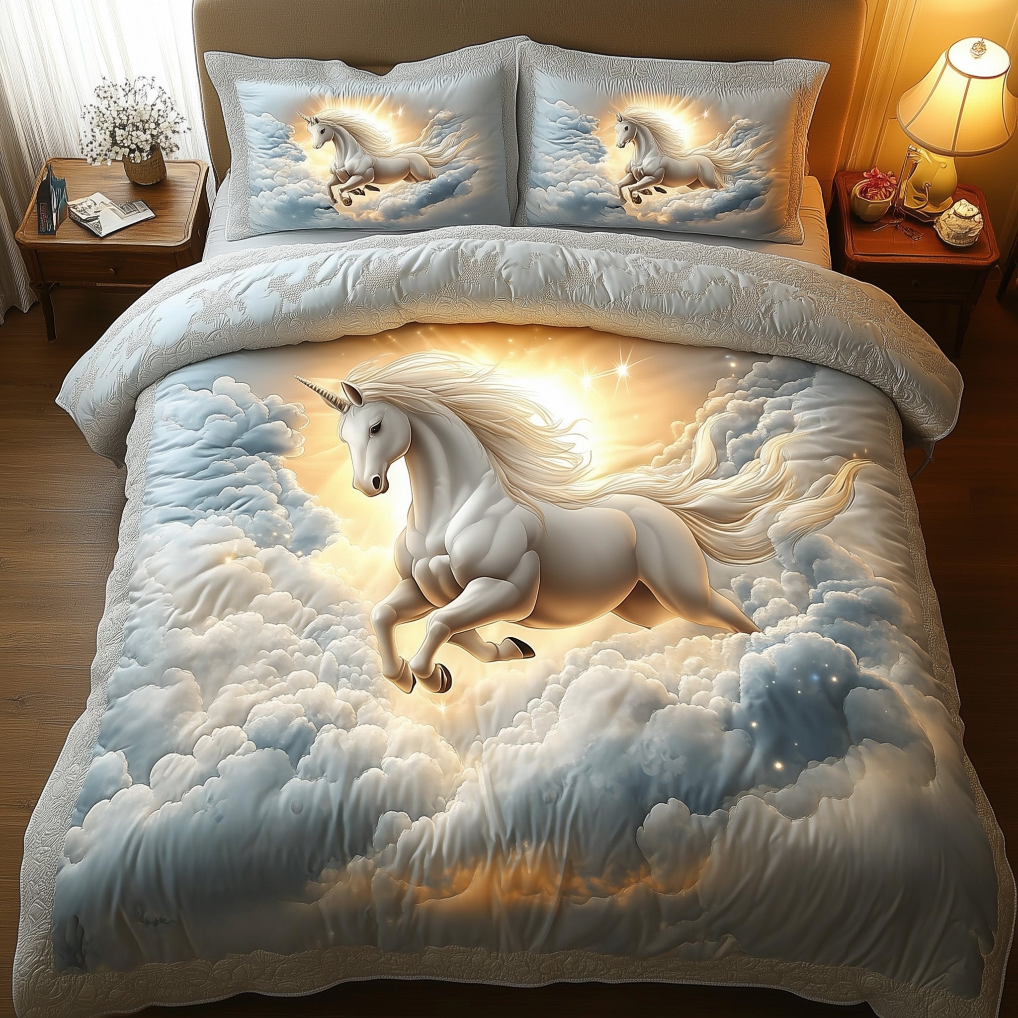 Horse In Heaven Quilted Bedding Set Horse Heaven Backdrop Gift For Horse Heaven - Tradiviet