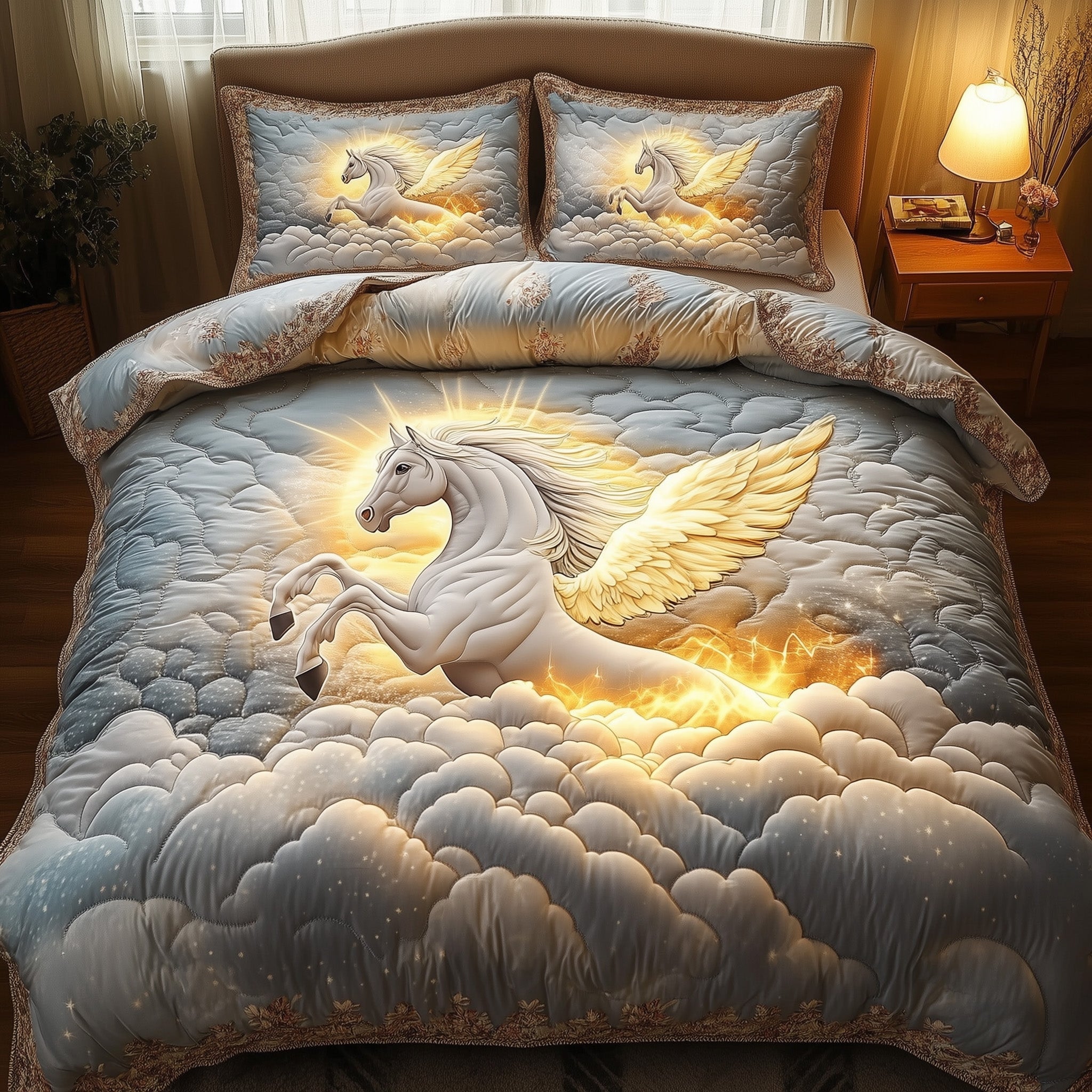 Horse In Heaven Quilted Bedding Set Horse Heaven Fabric Gift For Horse Lovers - Tradiviet