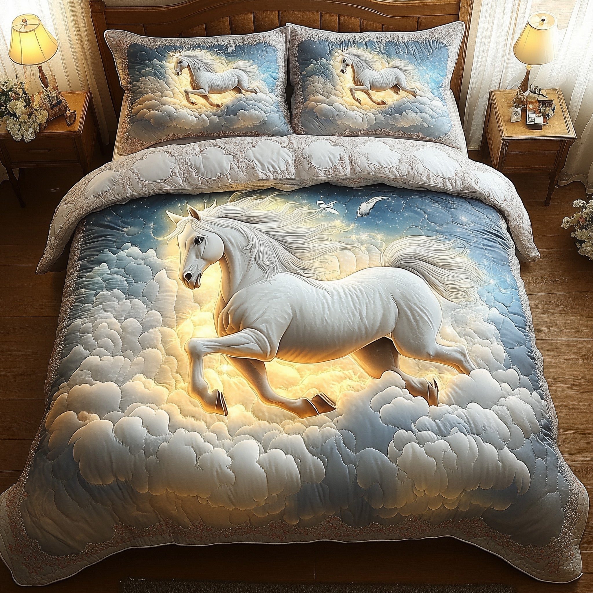 Horse In Heaven Quilted Bedding Set Horse Heaven Houseware Gift For Horse Fans - Tradiviet
