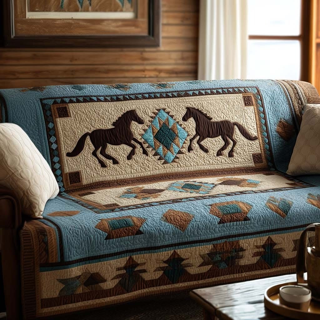 Horse Wild Harmony Quilted Sofa Cover Rustic Couch Cover Christmas Gifts For Friends - Tradiviet