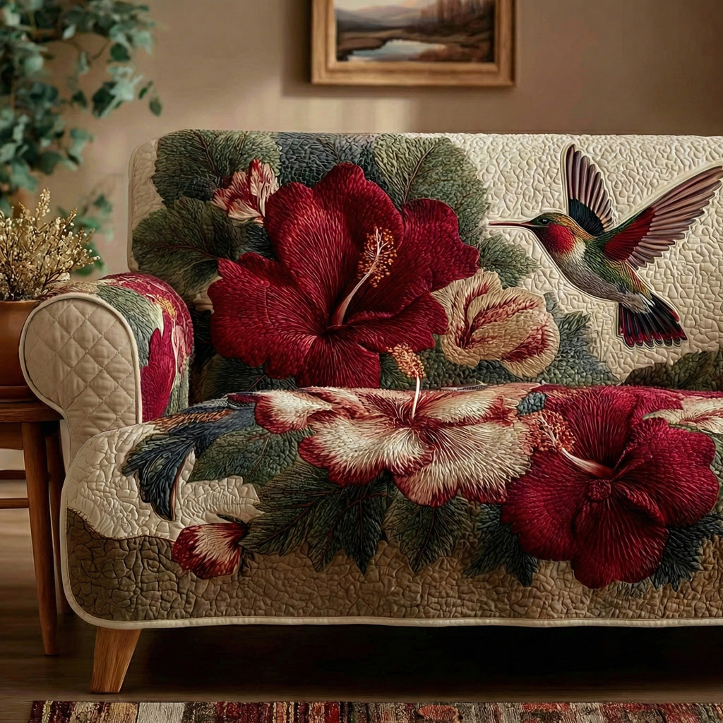 Hummingbird Bloom Quilted Sofa Cover Cozy Home Room Decor Top Home Decor Gifts - Tradiviet