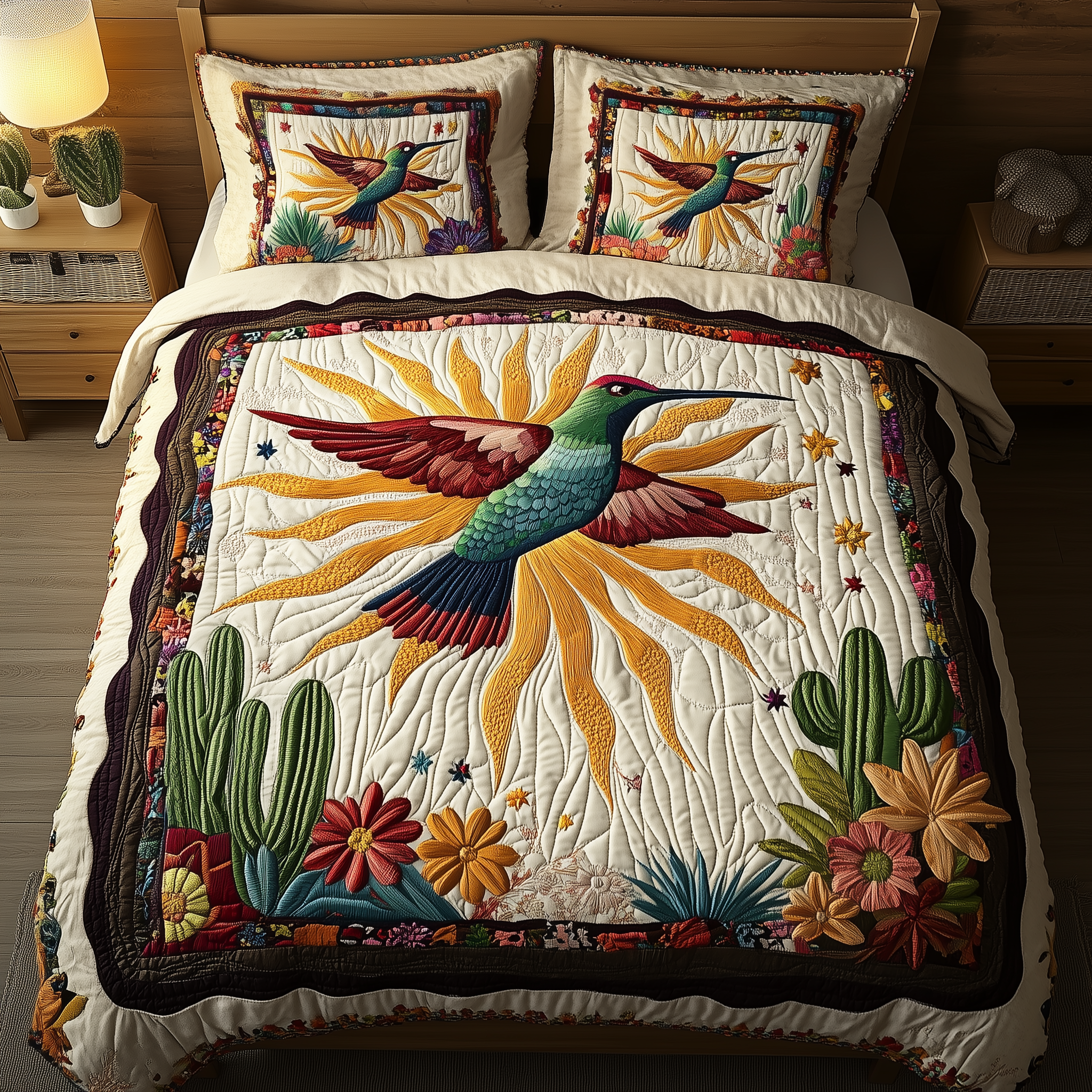 Hummingbird Color Trail Quilted Bedding Set Hummingbird Color Vibe Gifts For Bird Fans - Tradiviet