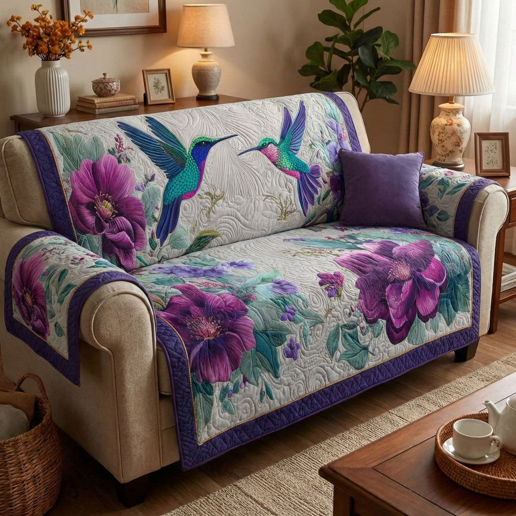 Hummingbird Garden Quilted Sofa Cover Sofa Seat Protector Novelty Hummingbird Gifts - Tradiviet