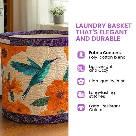 Hummingbird Glow Quilted Laundry Basket Colorful Clothes Basket Present For Hummingbird Lovers - Tradiviet - Image 3
