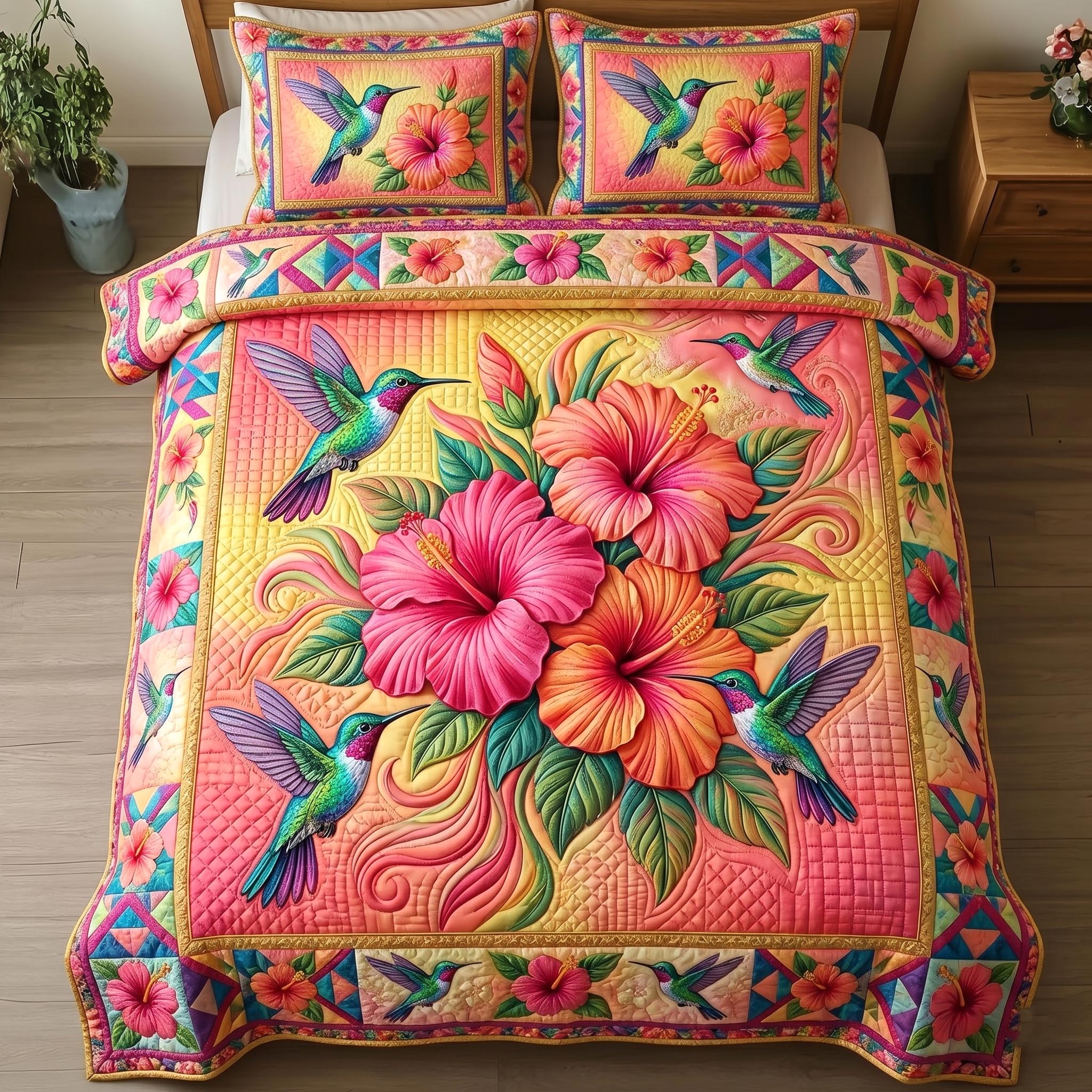 Hummingbird of Hope Quilted Bedding Set Hummingbird Hope Idea Gift For Him - Tradiviet