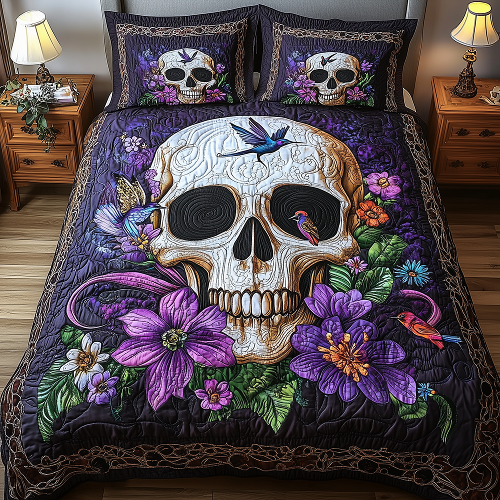 Hummingbird Skull Quilted Bedding Set Hummingbird Skull Vista Gift For Bird Watchers - Tradiviet