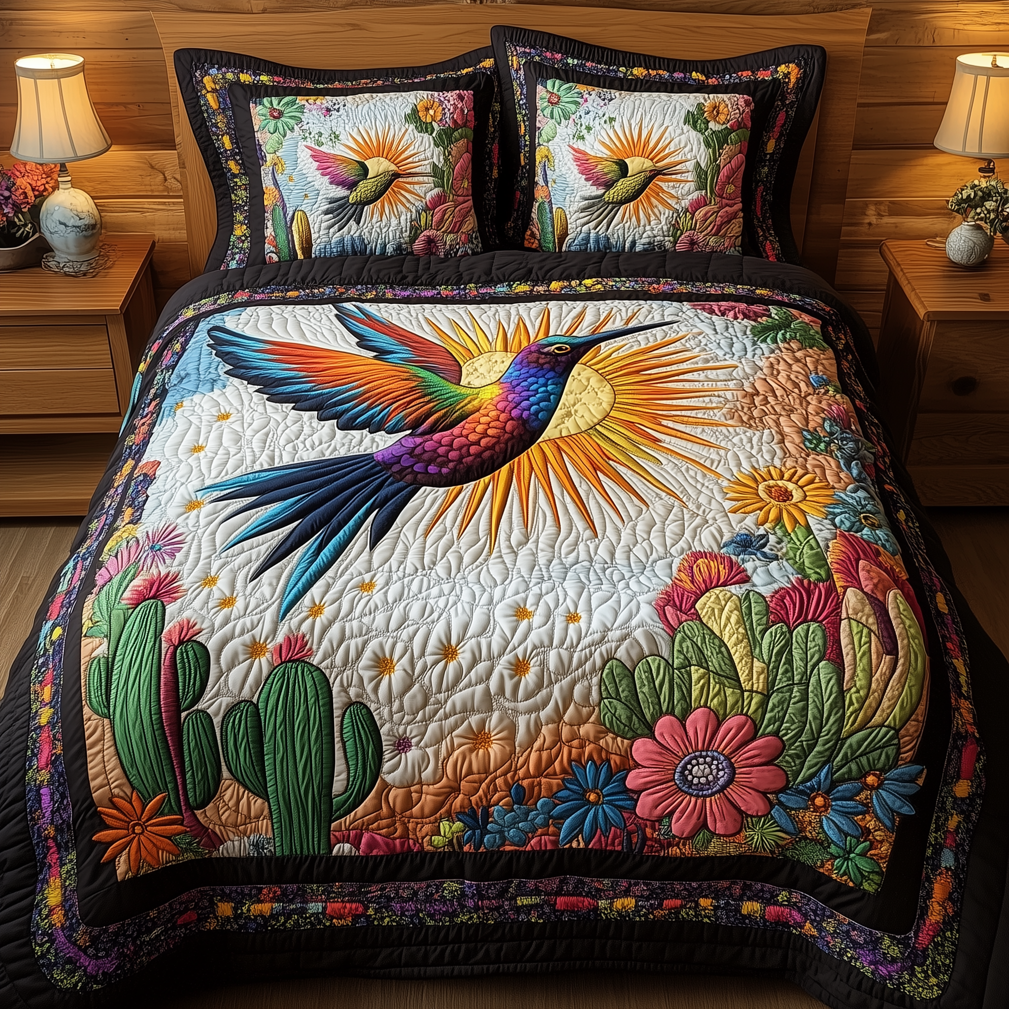 Hummingbird Sunset Flight Quilted Bedding Set Hummingbird Sunset Story Bird Gifts For Her - Tradiviet