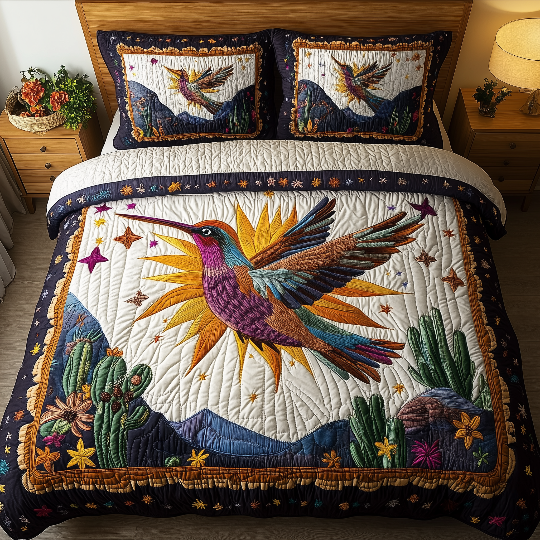 Hummingbird Vibrant Haven Quilted Bedding Set Hummingbird Vibrant Touch Bird Lover Gifts - Tradiviet