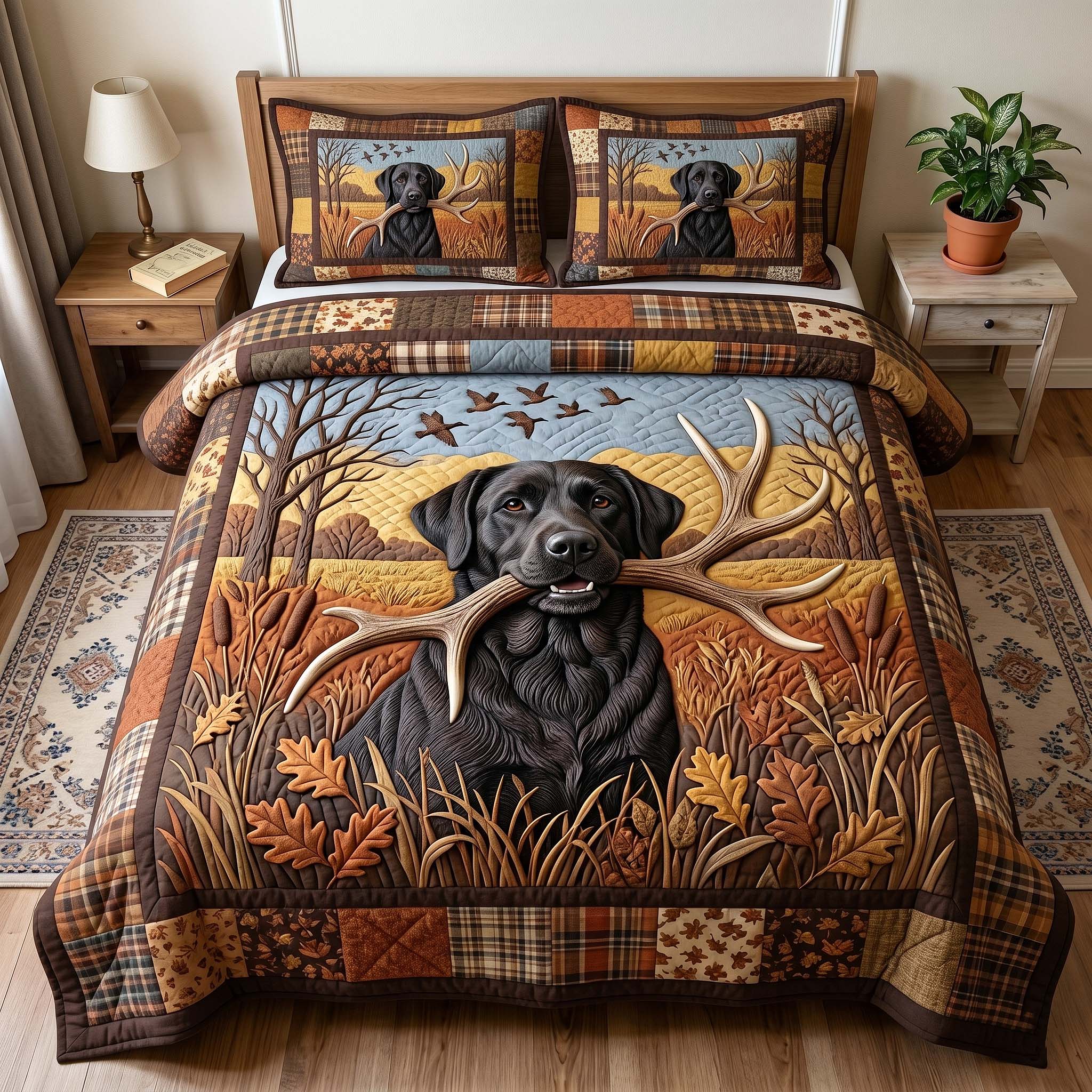 Hunting Lab Quilted Bedding Set Hunting Lab Fabric Gift For Hunting - Tradiviet