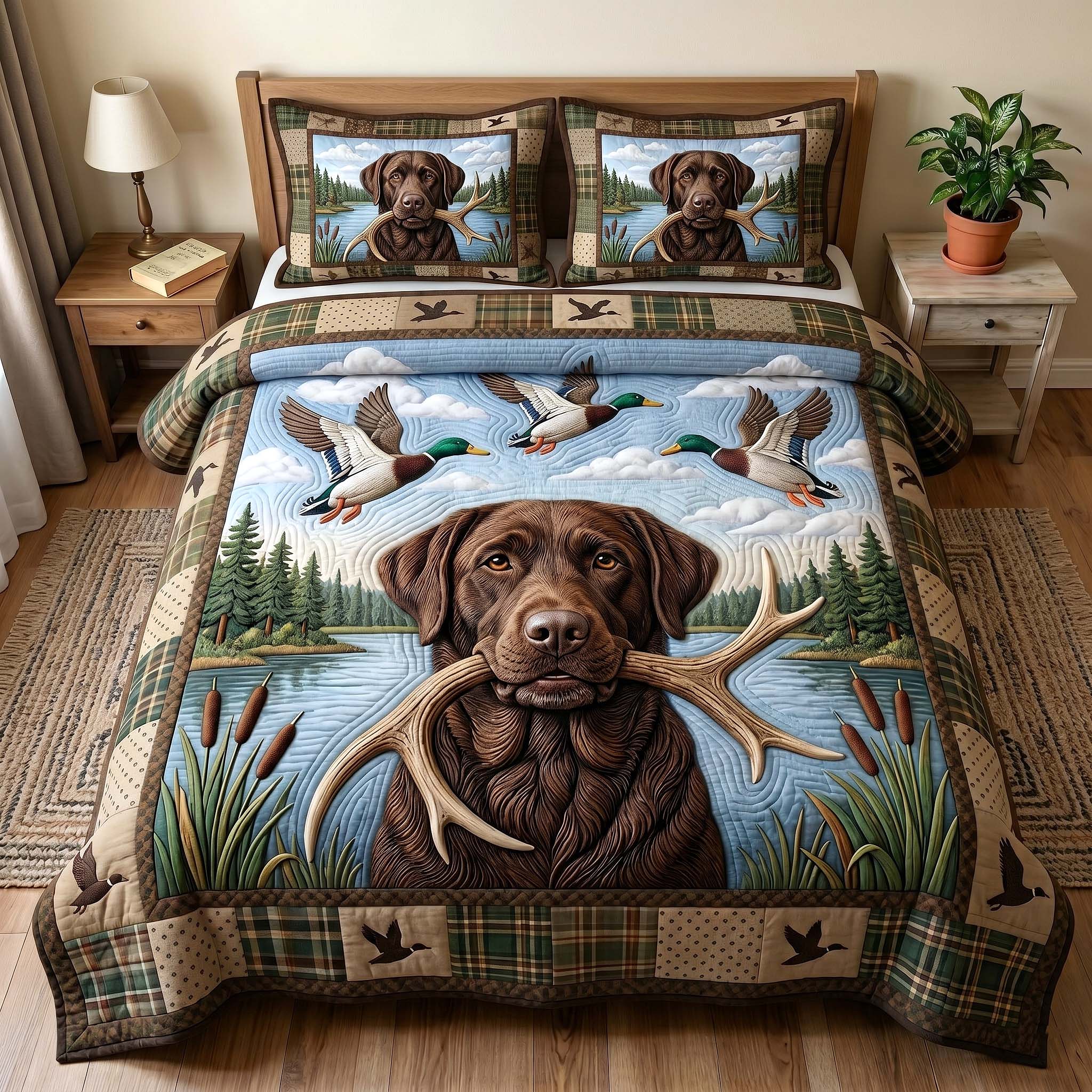 Hunting Lab Quilted Bedding Set Hunting Lab Honor Gift For Hunting Lovers - Tradiviet
