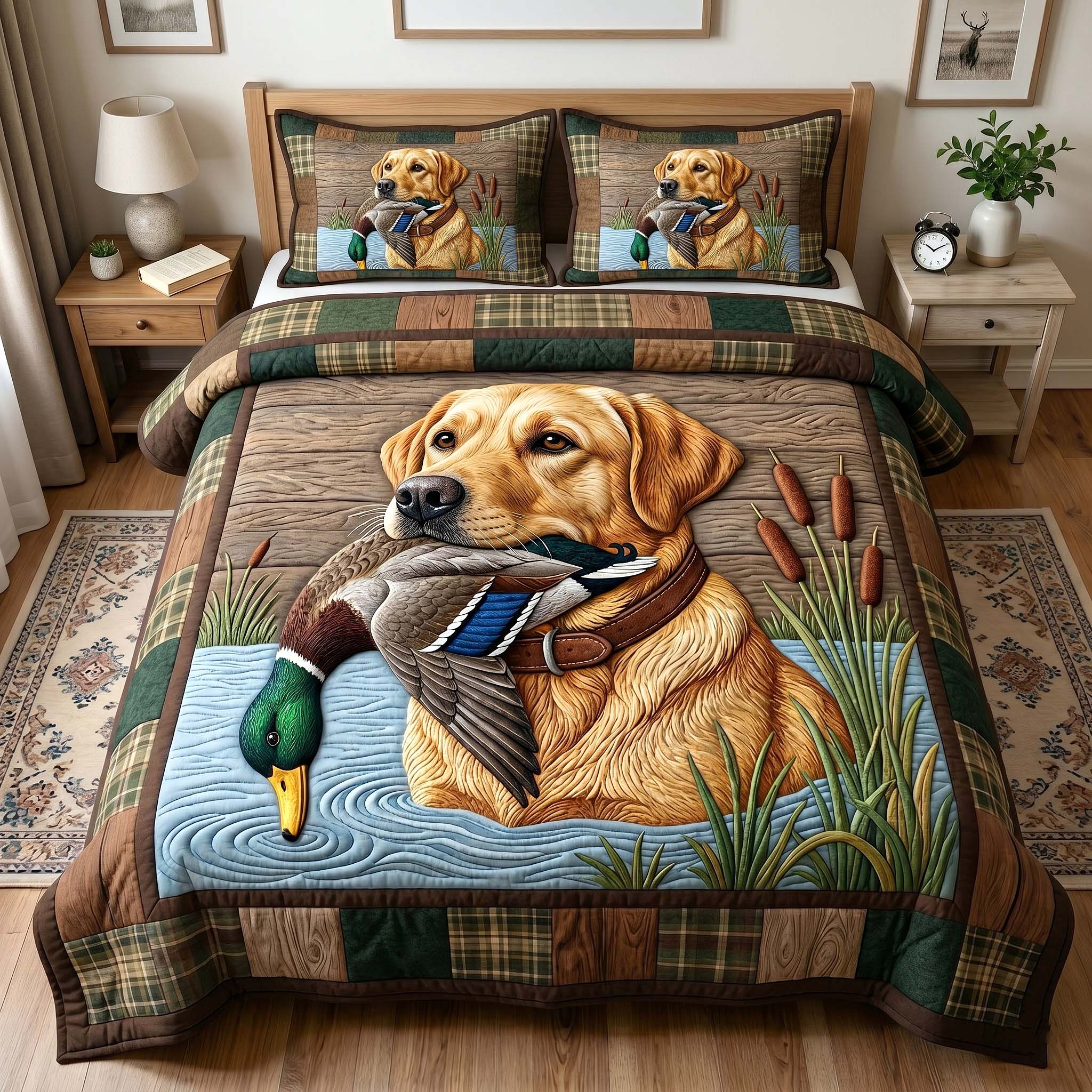 Hunting Lab Quilted Bedding Set Hunting Lab Houseware Gift For Lab - Tradiviet