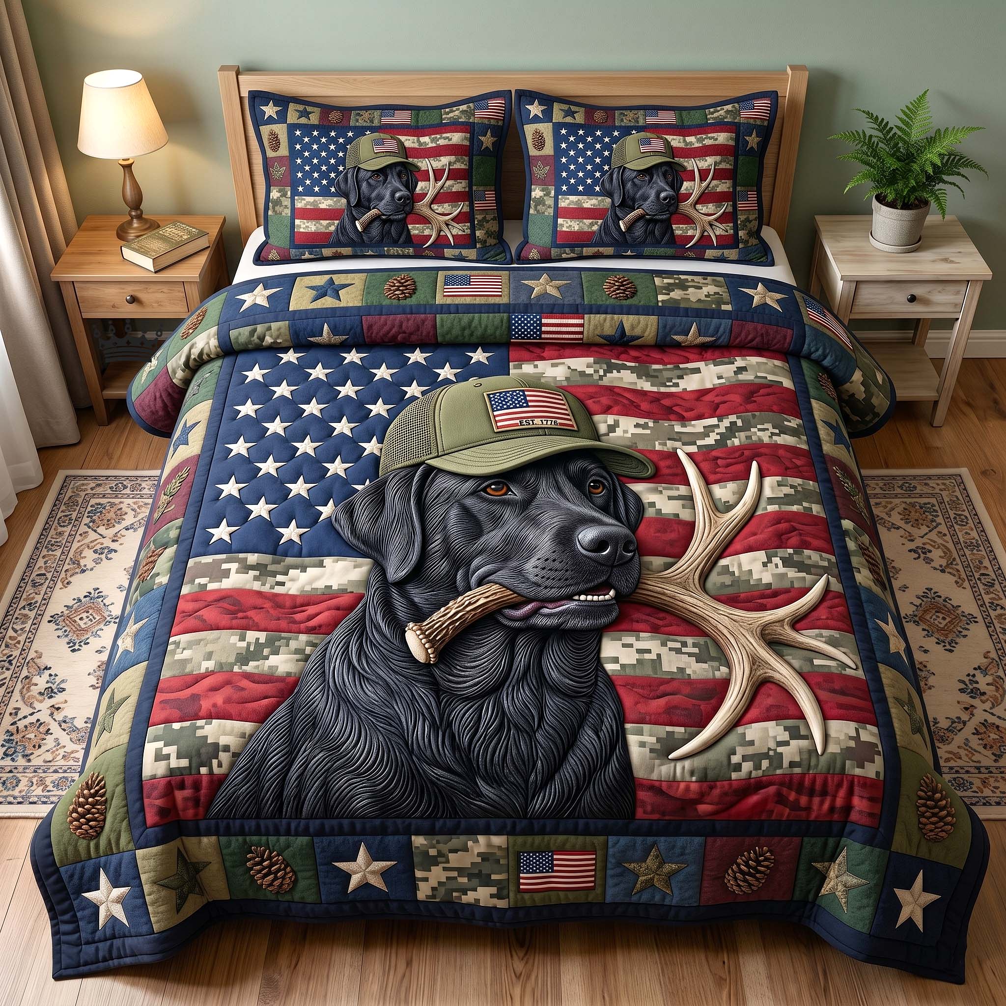 Hunting Lab Quilted Bedding Set Hunting Lab Nautical Gift For Lab Lovers - Tradiviet