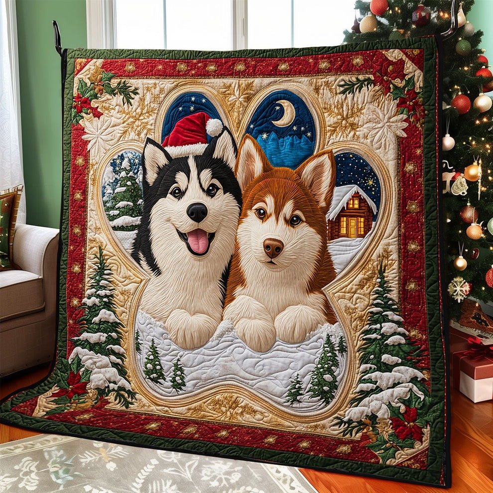 Husky Dog Christmas Quilted Blanket Cute Dog Themed Gifts For Husky Lovers - Tradiviet