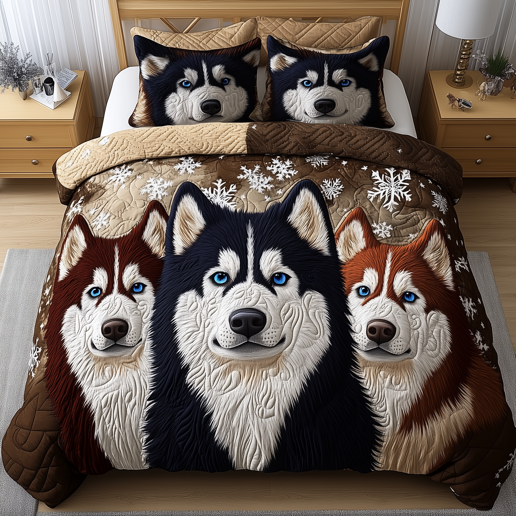 Husky Guardian Quilted Bedding Set Husky Guardian Paradise Gift For Husky Guardian - Tradiviet