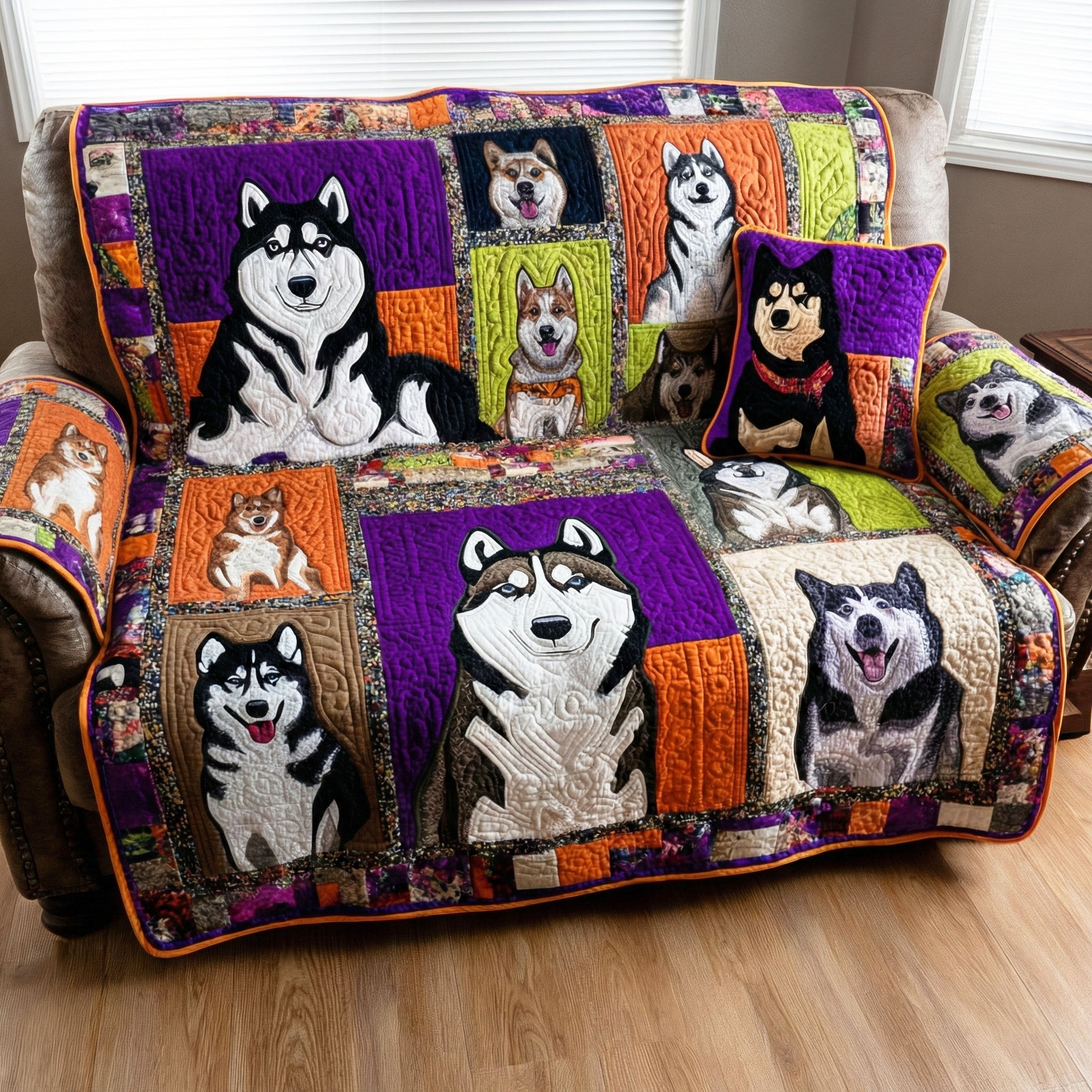 Husky Pals Quilted Sofa Cover Best Sectional Couch Covers Special Birthday Gifts For Dad - Tradiviet