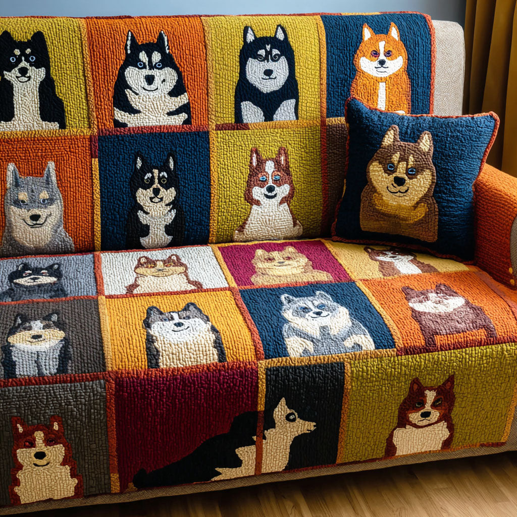 Husky Spirit Quilted Sofa Cover Nice Couch Covers Father's Day Special Gifts For Dad - Tradiviet