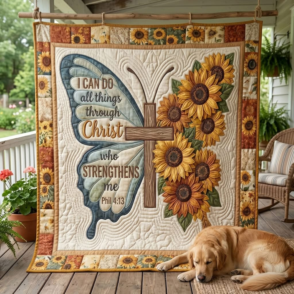 I Can Do All Things Through Christ Who Strengthens Me Quilted Blanket Sun Flower Bedroom Decor - Tradiviet
